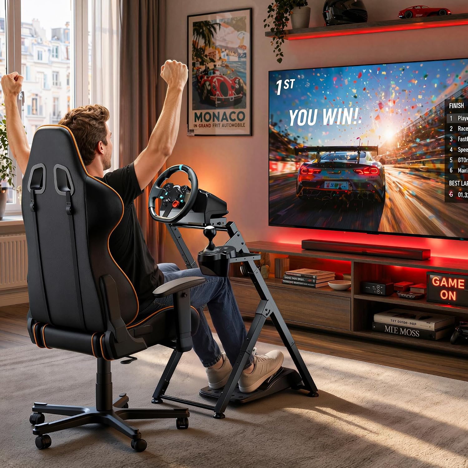 ARES WING Racing Wheel Stand, Racing Simulator Cockpit with Steering Wheel Shifter Pedal Mount, Foldable Sim Racing Cockpit Compatible with Logitech G29 G920 G923, Fanatec, Thrustmaster, Moza, Simagic