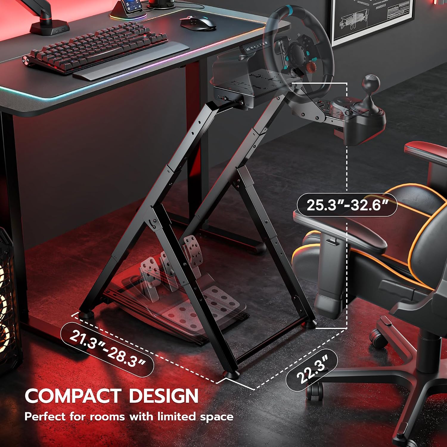 ARES WING Racing Wheel Stand, Racing Simulator Cockpit with Steering Wheel Shifter Pedal Mount, Foldable Sim Racing Cockpit Compatible with Logitech G29 G920 G923, Fanatec, Thrustmaster, Moza, Simagic
