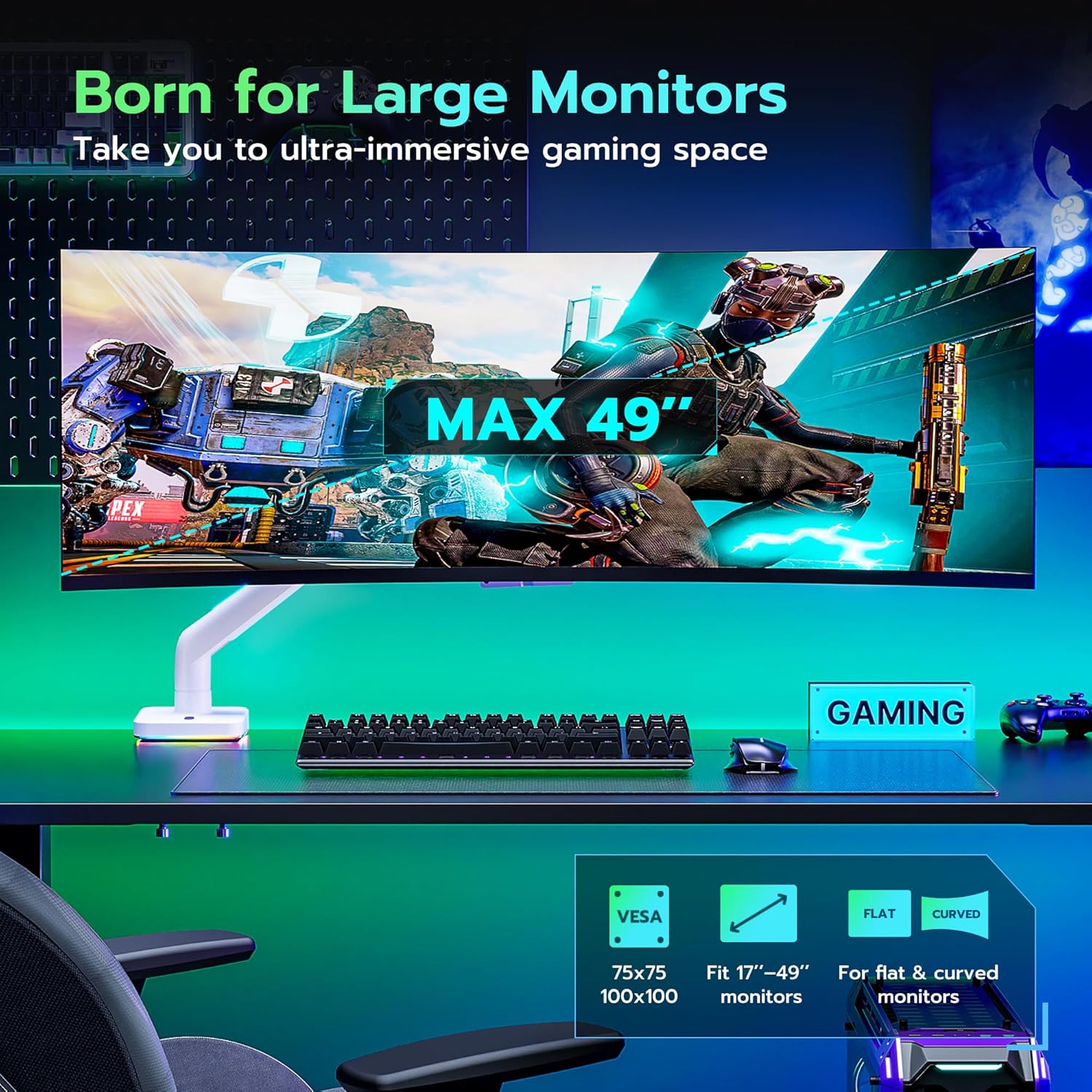 RGB Ultrawide Single Monitor arm ARES WING