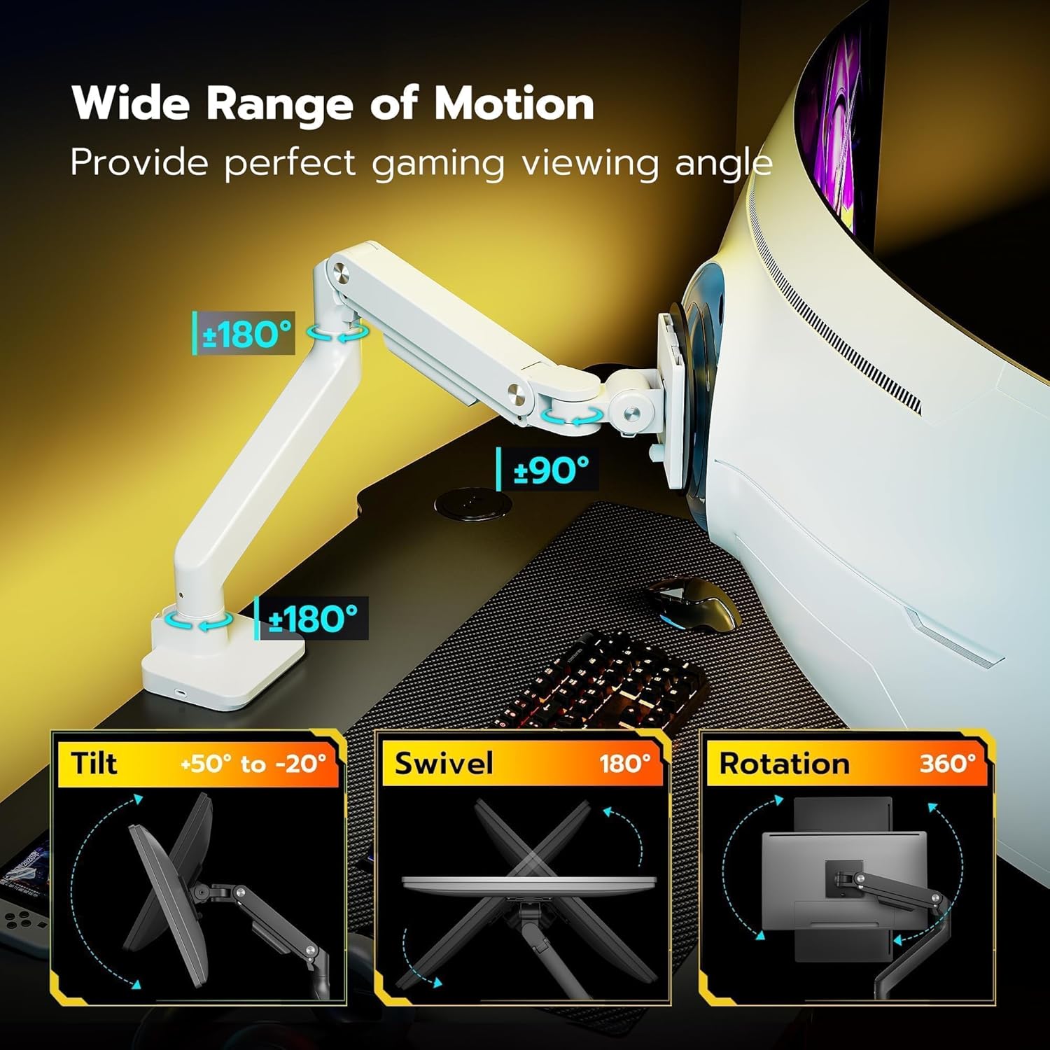 Ultrawide Monitor Arm with USB Ports ARES WING