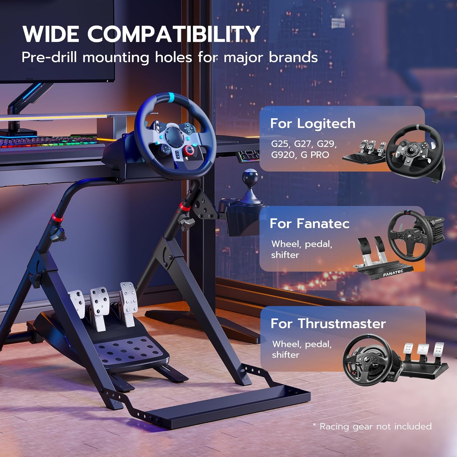 ARES WING Foldable Sim Racing Wheel Stand with Chair Fixing Slot, Formula and GT Racing Simulator Cockpit Compatible with Fanatec, Thrustmaster, Logitech, Moza, Racing Games on PS5, PS4, Xbox and PC