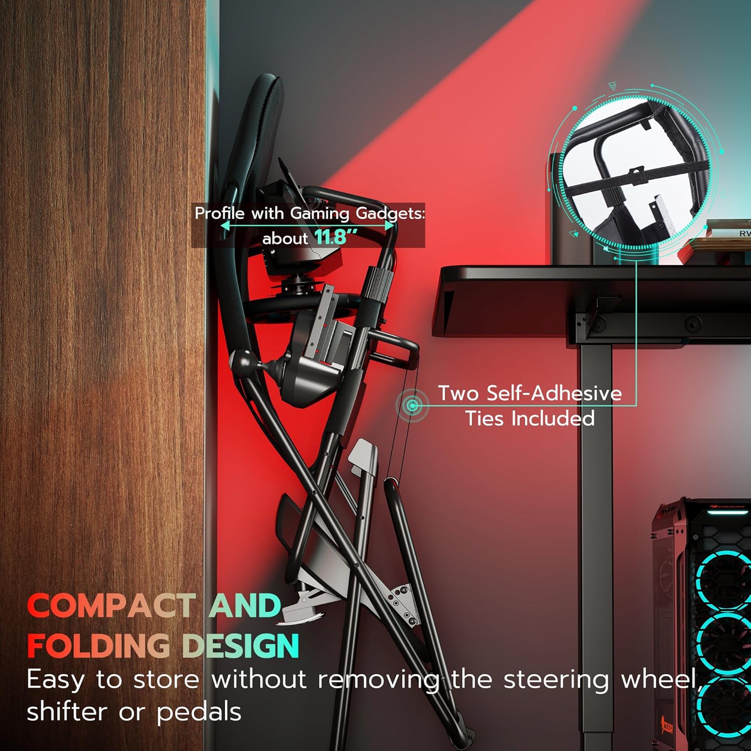 ARES WING Foldable Racing Simulator Cockpit, Racing Wheel Stand with Seat, Formula and GT Sim Driving Simulator Compatible with Fanatec, Thrustmaster, Logitech, Moza Games on PS5, PS4, Xbox and PC