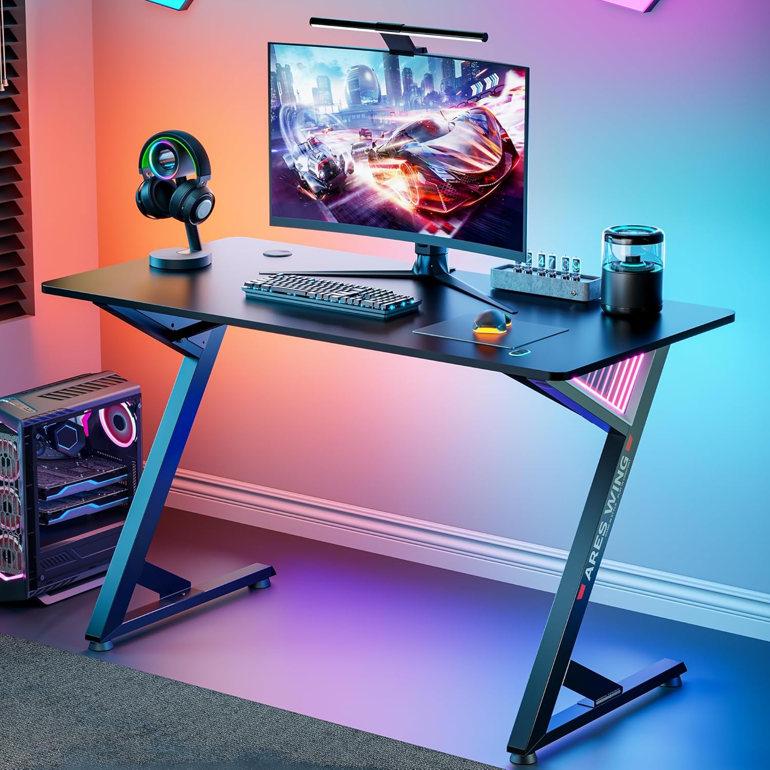 Ergonomic Computer Desk with LED Light | GMK1001LBK – ARES WING