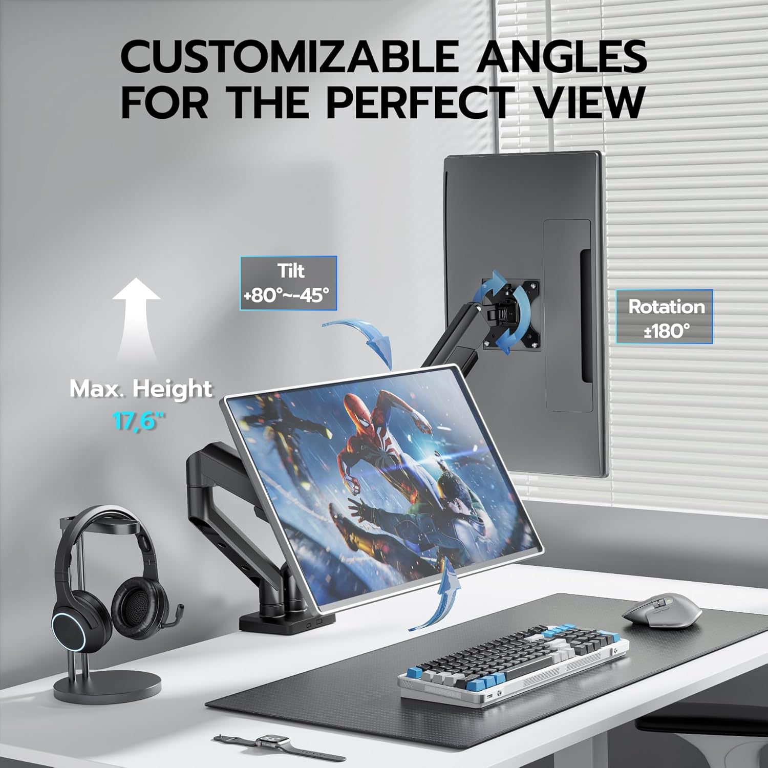 ARES WING Dual Monitor Mount, Heavy Duty Monitor Arms for 2 Monitors for 17-35 inch, Fully Adjustable Monitor Desk Stand Ultrawide Screen, VESA 75x75 or 100x100mm, Black