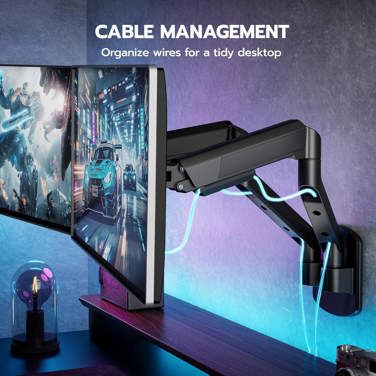 ARES WING Dual Monitor Wall Mount for 17-35 Inch Ultrawide Screens, Heavy Duty Monitor Arm Up to 26.4 lbs, Fully Adjustable Wall Mount, VESA 75x75/100x100 Compatible, Black