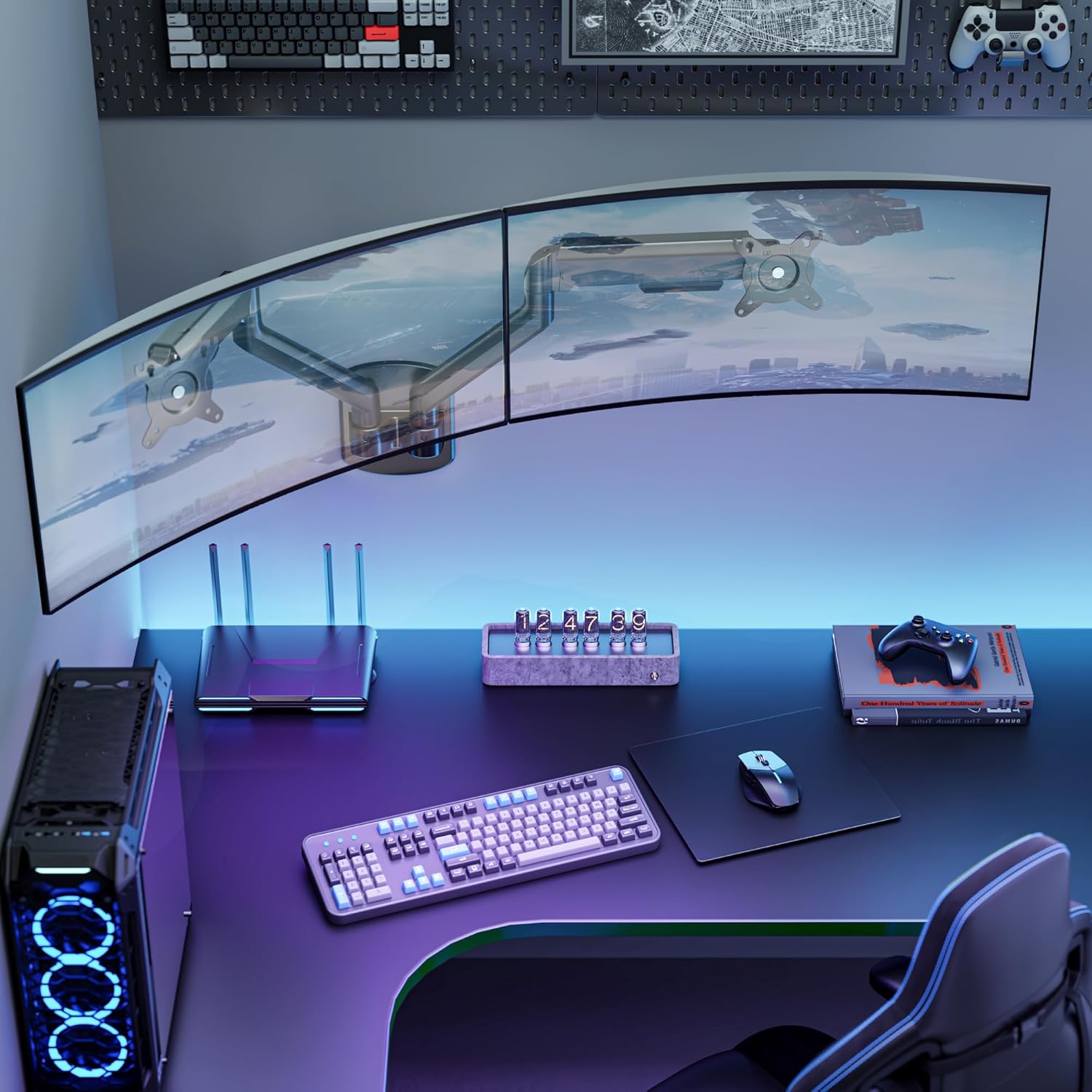 ARES WING Dual Monitor Wall Mount for 17-35 Inch Ultrawide Screens, Heavy Duty Monitor Arm Up to 26.4 lbs, Fully Adjustable Wall Mount, VESA 75x75/100x100 Compatible, Black