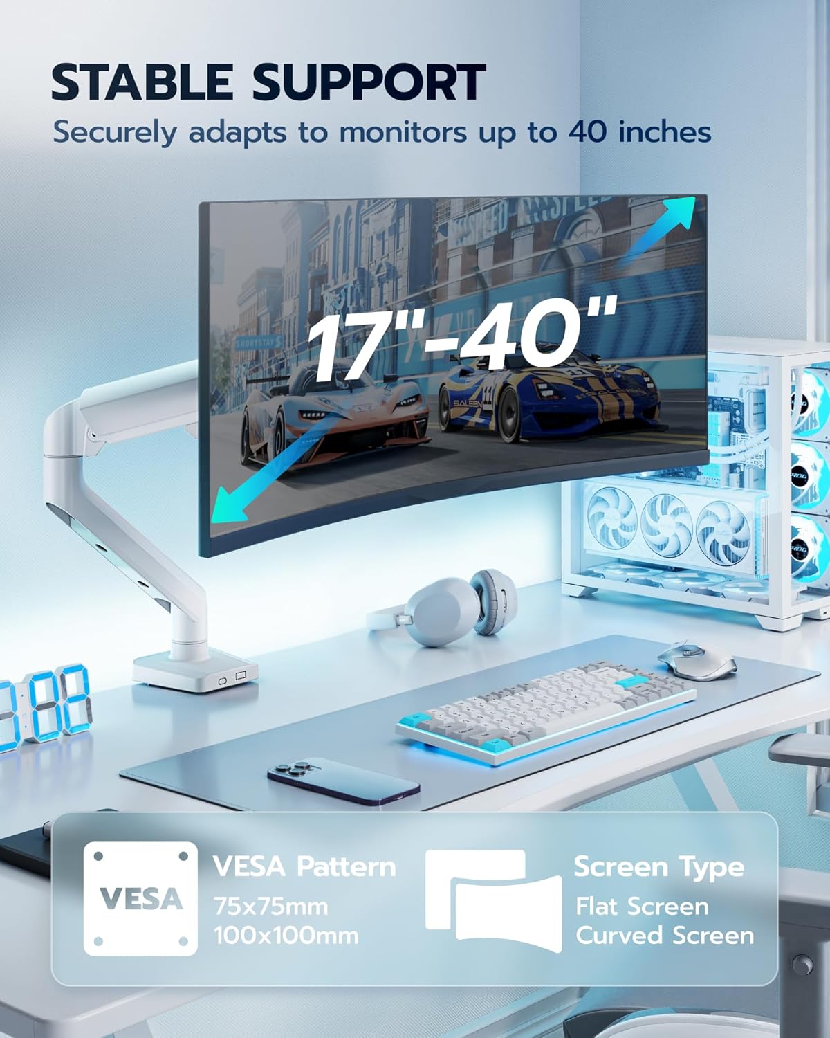 Heavy Duty Single Monitor Arm ARES WING