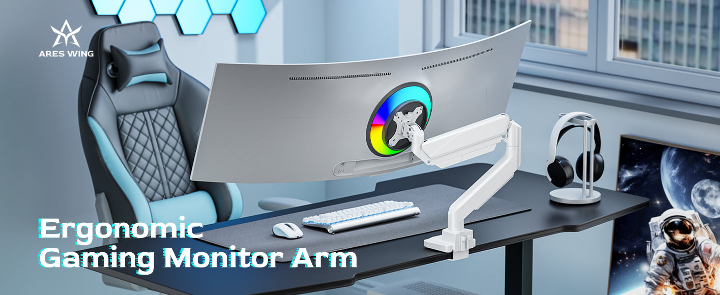 ARES WING | Heavy Duty Single Monitor Arm | GDT1007WH