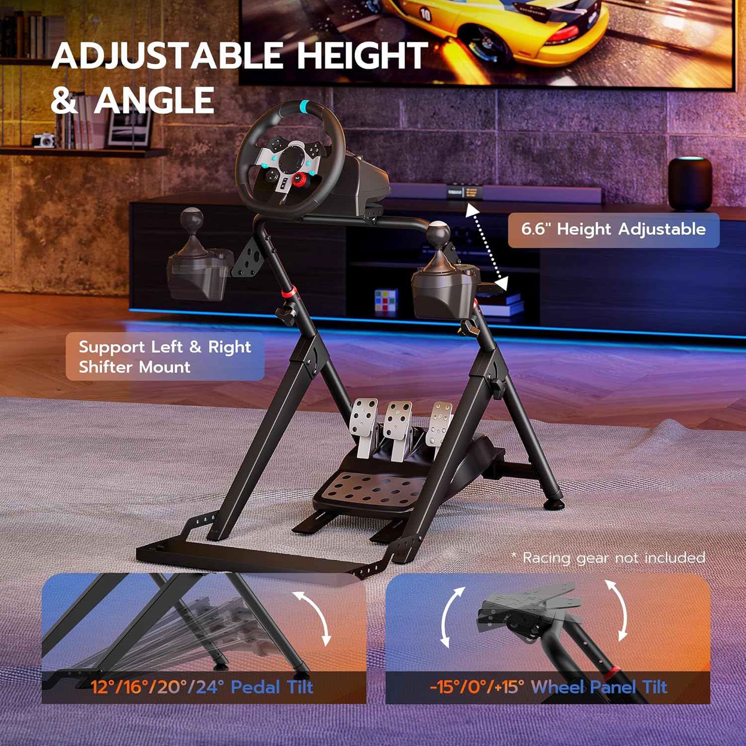 ARES WING Foldable Sim Racing Wheel Stand with Chair Fixing Slot, Formula and GT Racing Simulator Cockpit Compatible with Fanatec, Thrustmaster, Logitech, Moza, Racing Games on PS5, PS4, Xbox and PC