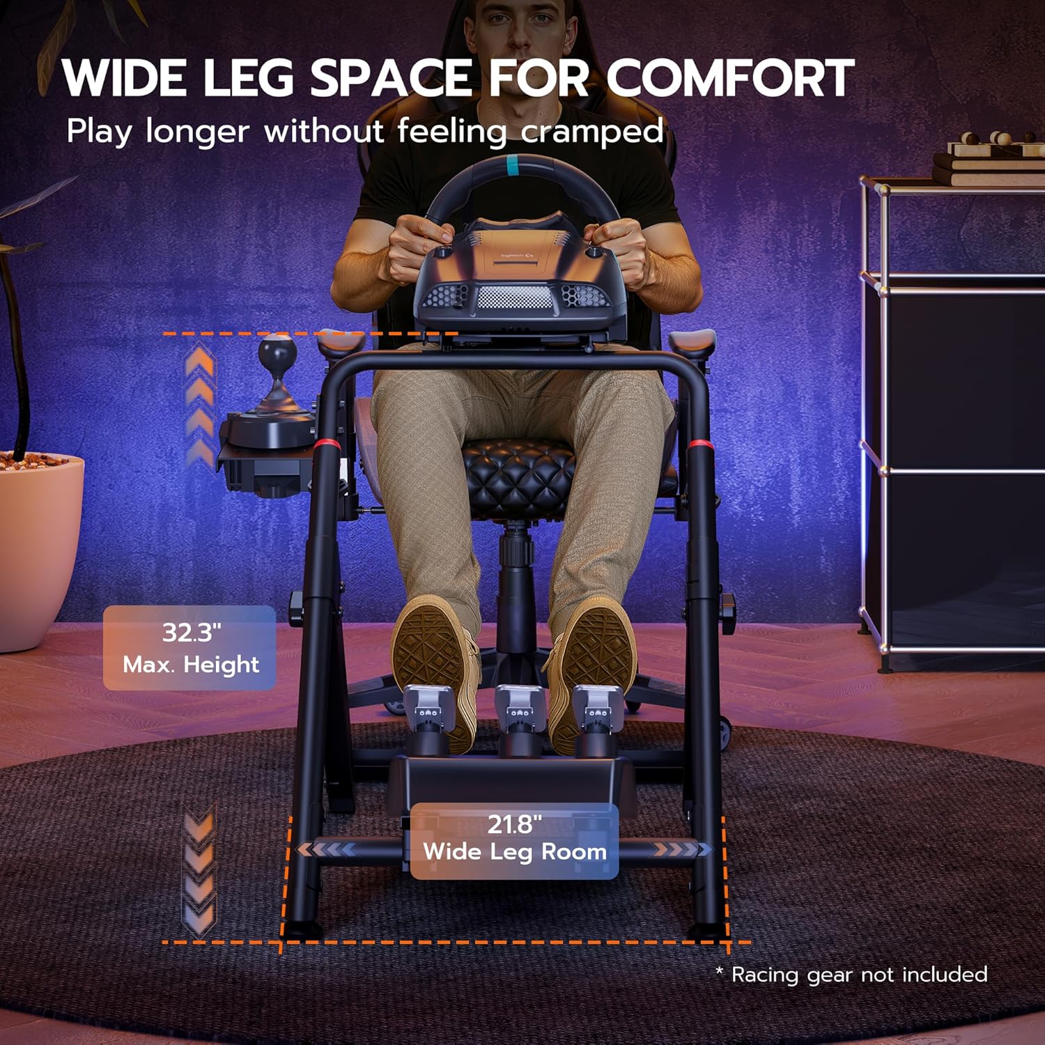 ARES WING Foldable Sim Racing Wheel Stand with Chair Fixing Slot, Formula and GT Racing Simulator Cockpit Compatible with Fanatec, Thrustmaster, Logitech, Moza, Racing Games on PS5, PS4, Xbox and PC