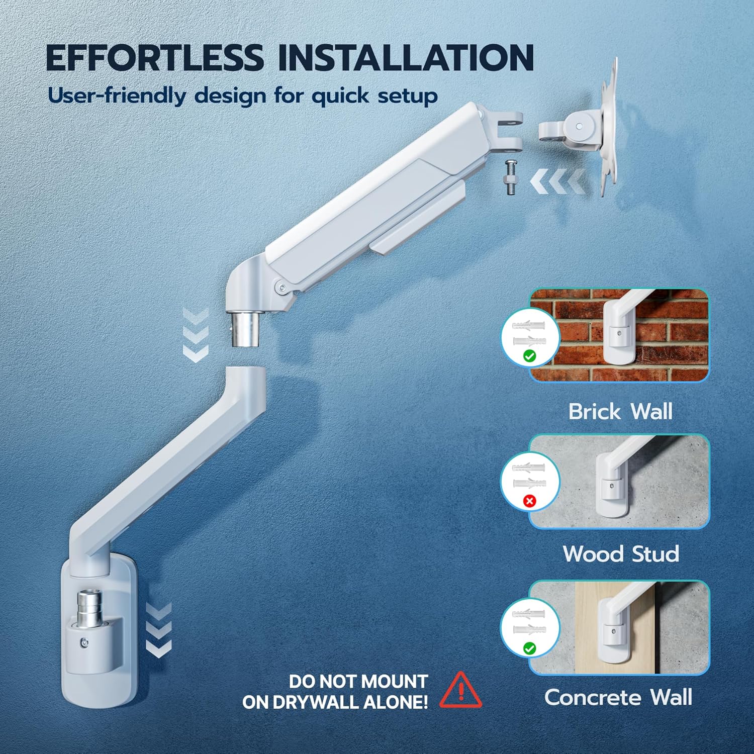 ARES WING Single Monitor Wall Mount for 17-40 Inch Ultrawide Screens, Heavy Duty Monitor Arm Up to 26.4 lbs, Fully Adjustable Wall Mount, VESA 75x75/100x100 Compatible, White
