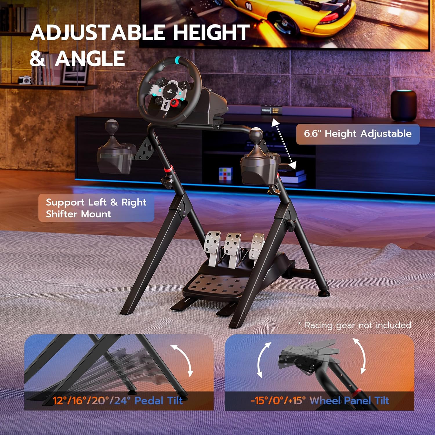 sim rig pedal angle Sim Racing Wheel Stand – ARES WING