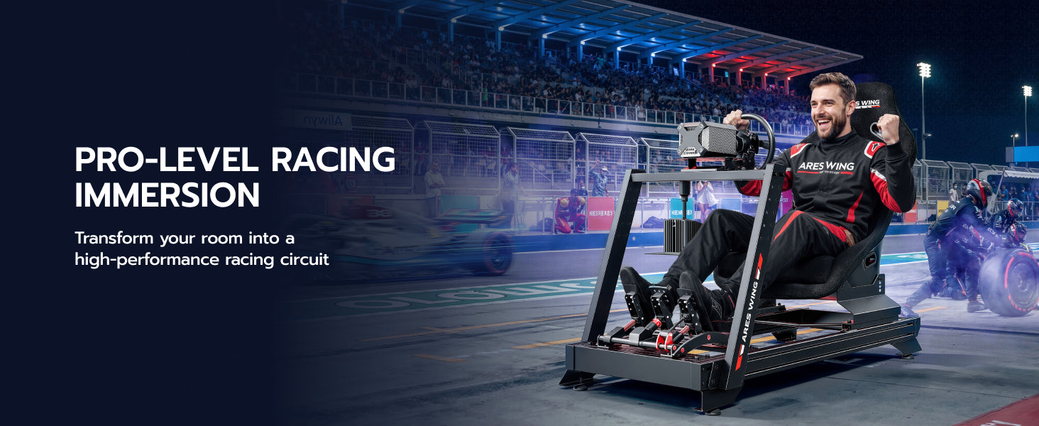 Sim Racing Cockpit with Racing Seat | GRS1006BK – ARES WING