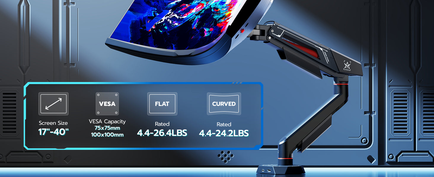 Heavy Duty Single Monitor Arm with USB | GDT1011UCBK – ARES WING