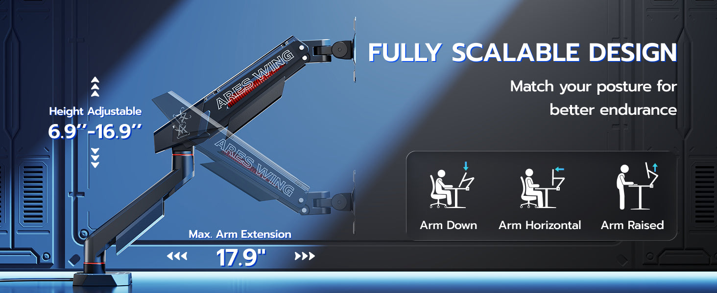 Heavy Duty Single Monitor Arm with USB | GDT1011UCBK – ARES WING
