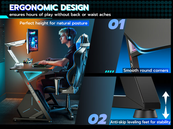 Ergonomic Computer Desk with LED Light | GMK1001LBK – ARES WING