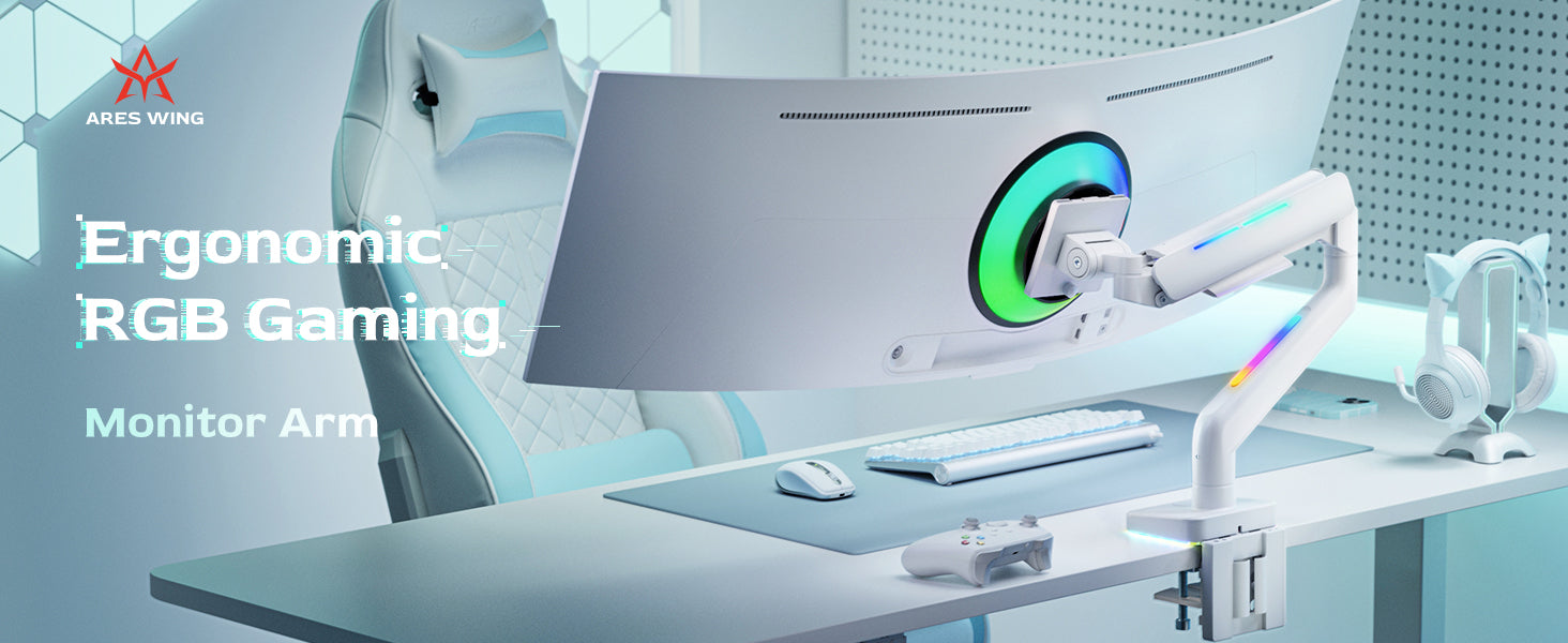 ARES WING | RGB Ultrawide Single Monitor arm | GDT1003LWH