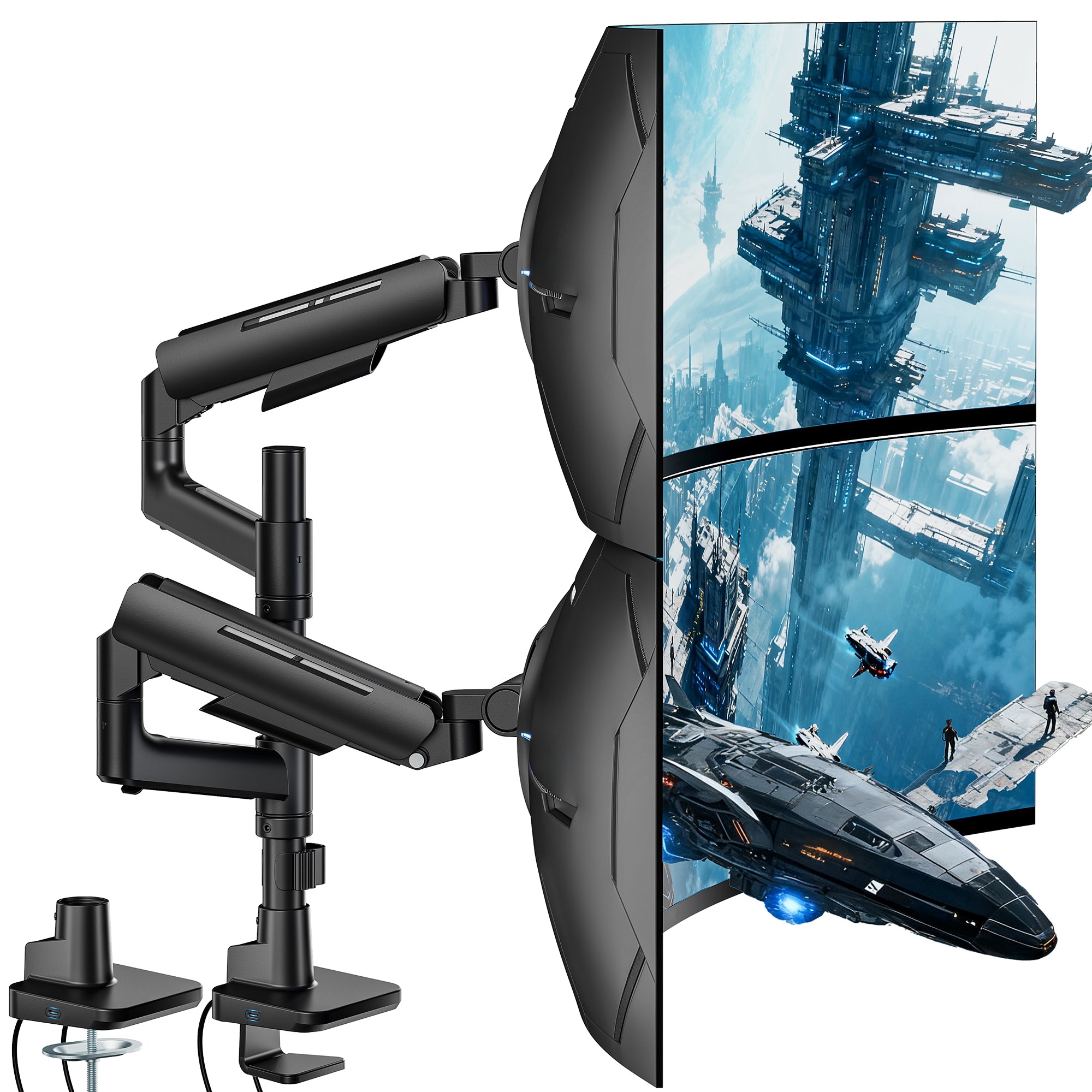 Dual Monitor Arm Desk Mount with USB ARES WING