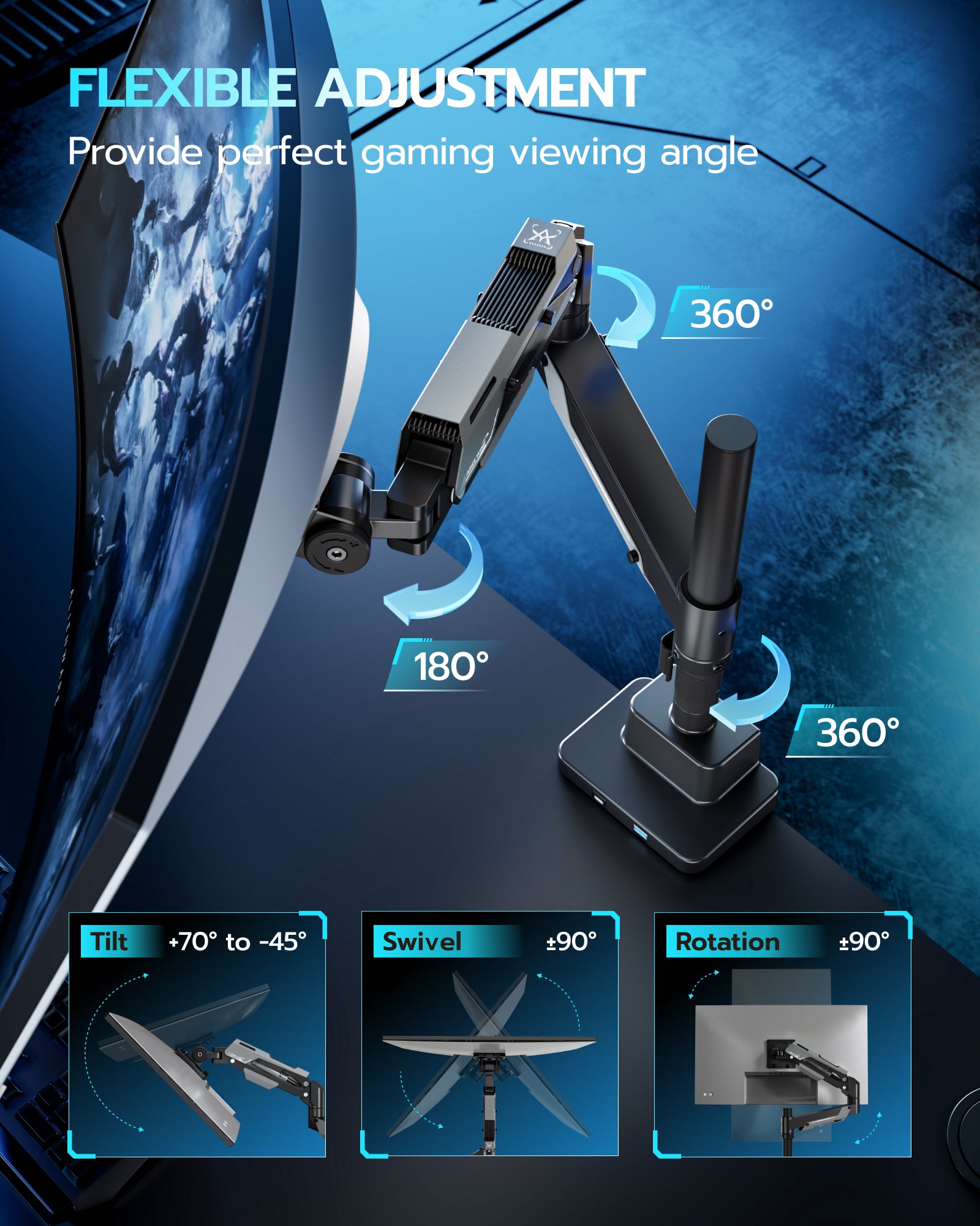 Single Monitor Mount with USB - Black