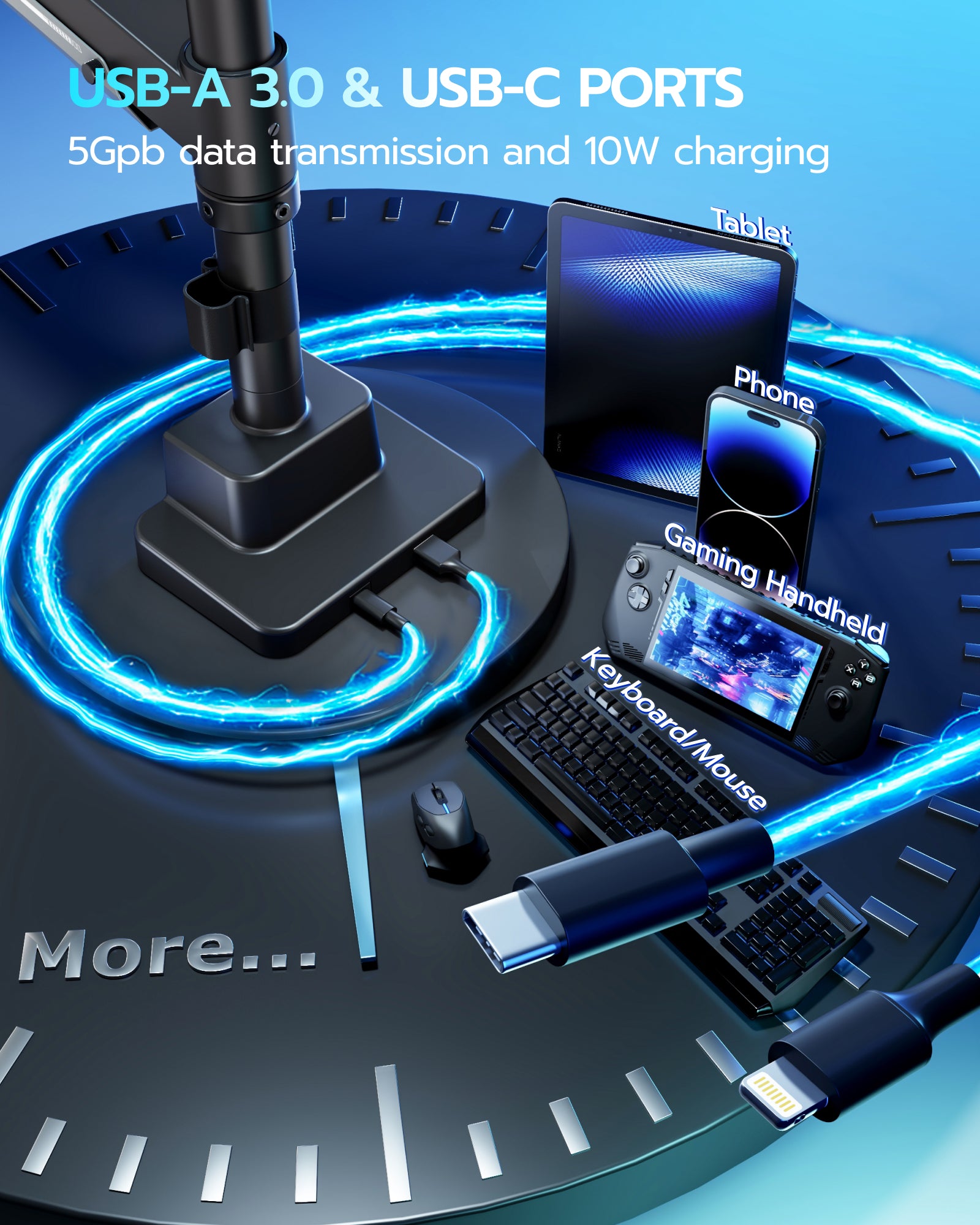 Single Monitor Mount with USB - Black