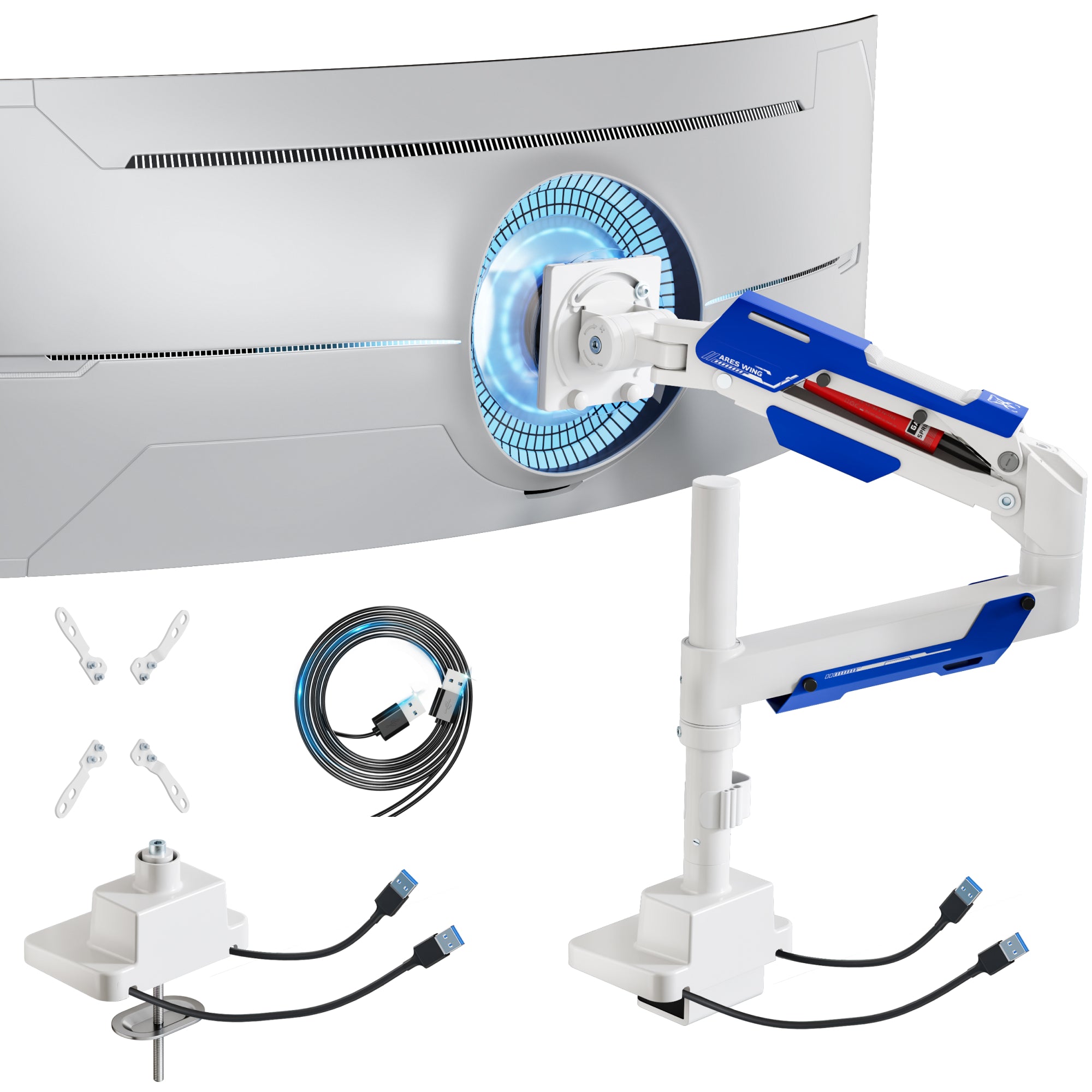 Single Monitor Mount with USB - White | GDT1006UCPWH – ARES WING