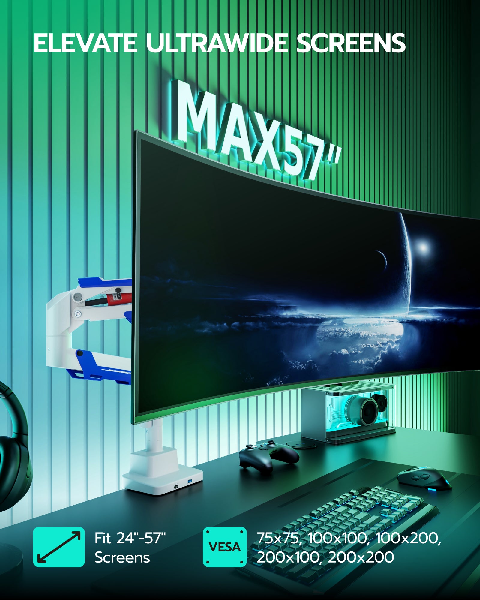 Single Monitor Mount with USB - White