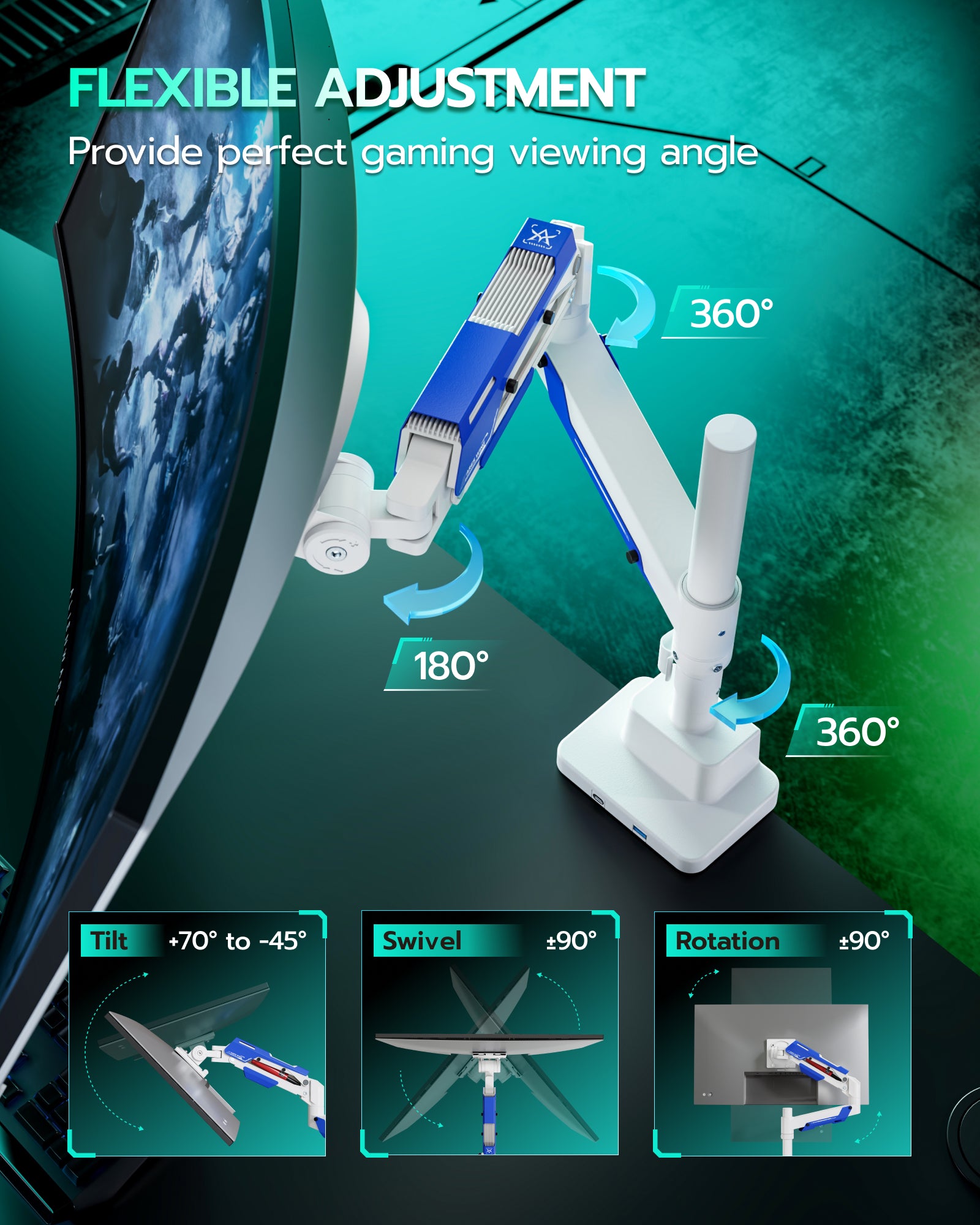 Single Monitor Mount with USB - White