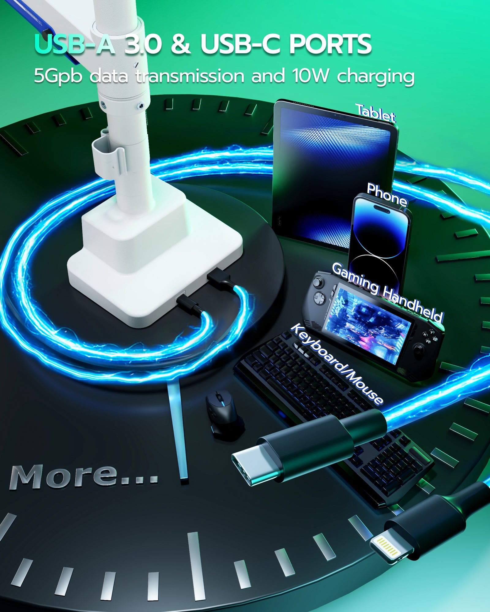 Single Monitor Mount with USB - White