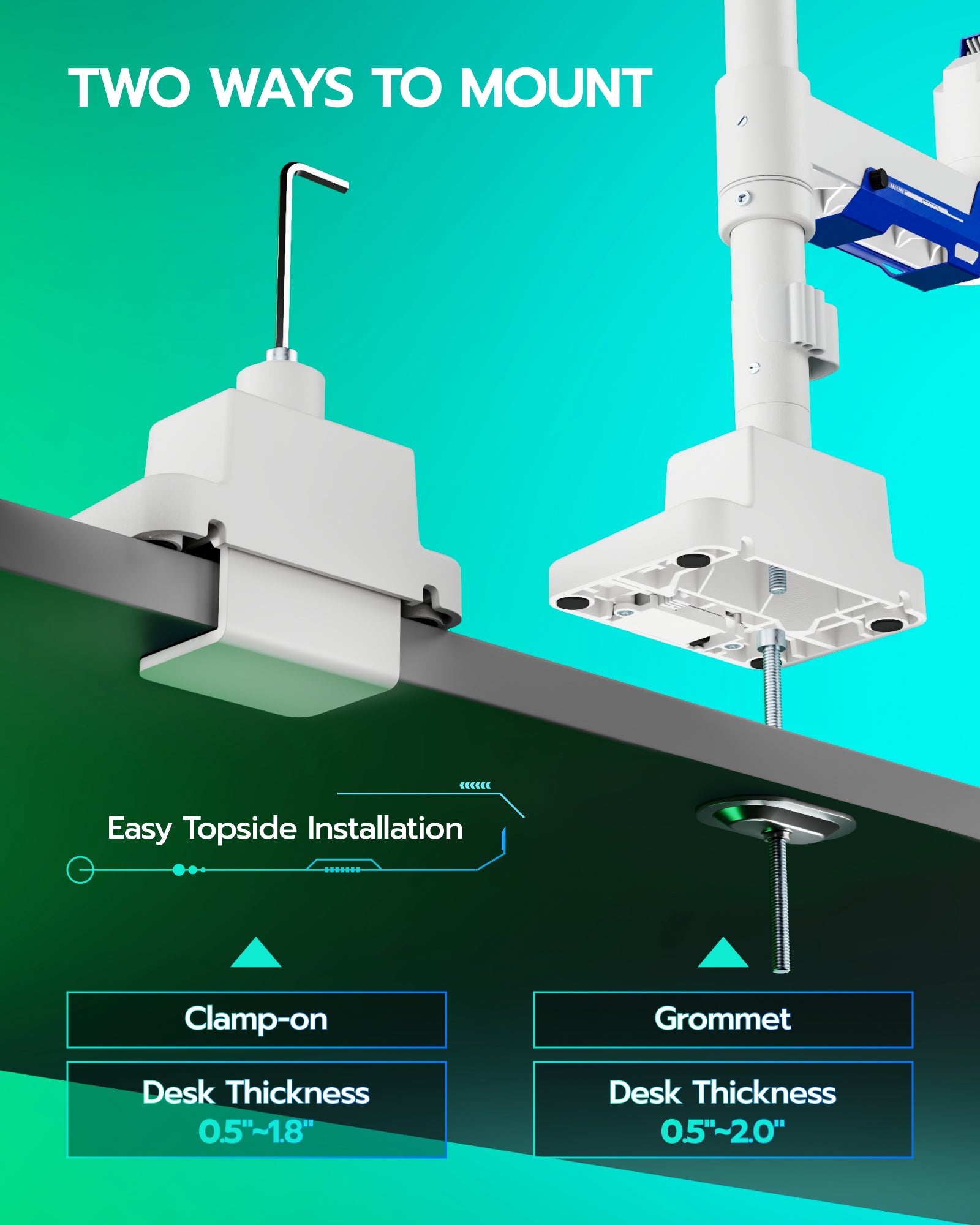 Single Monitor Mount with USB - White