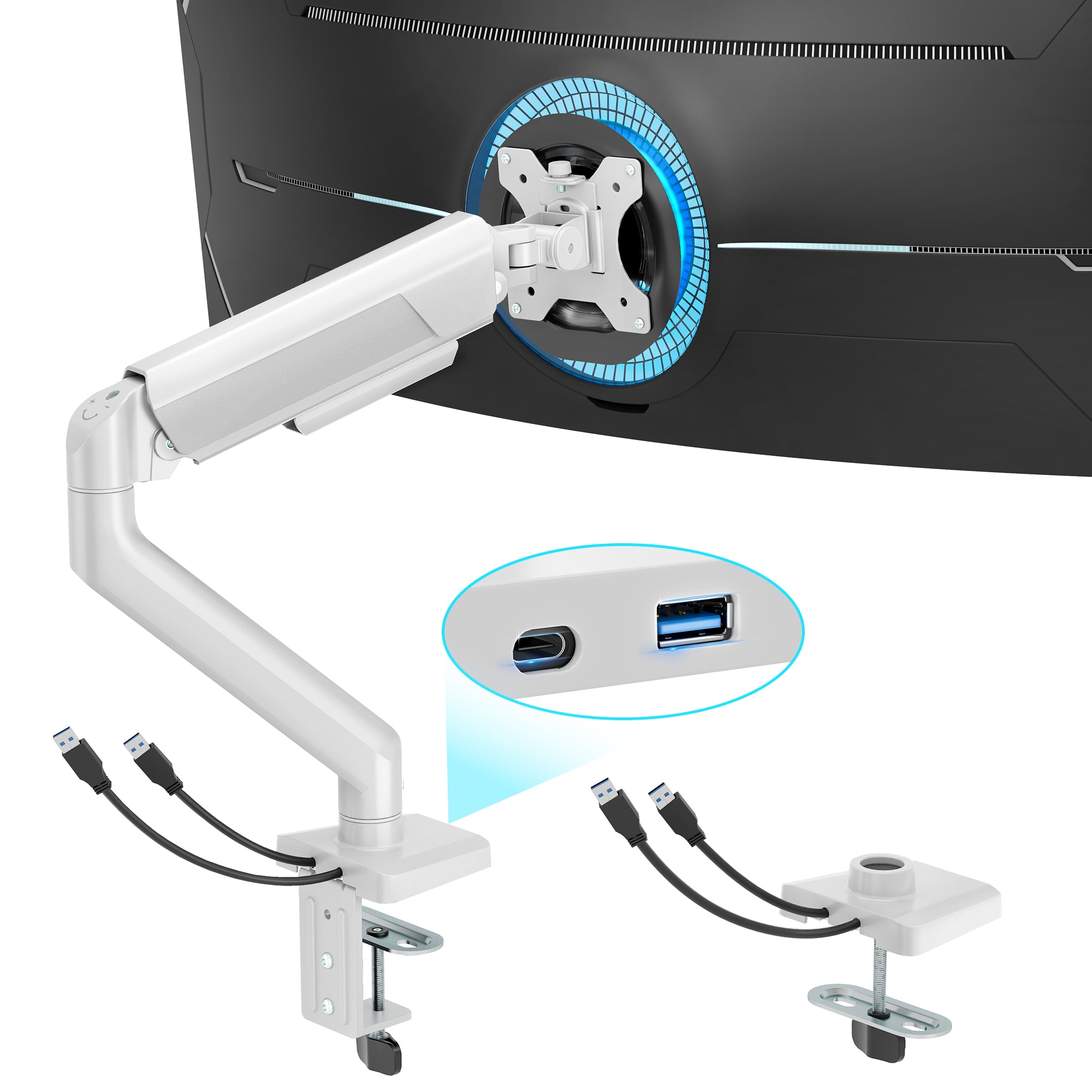 Heavy Duty Single Monitor Arm with USB Ports ARES WING