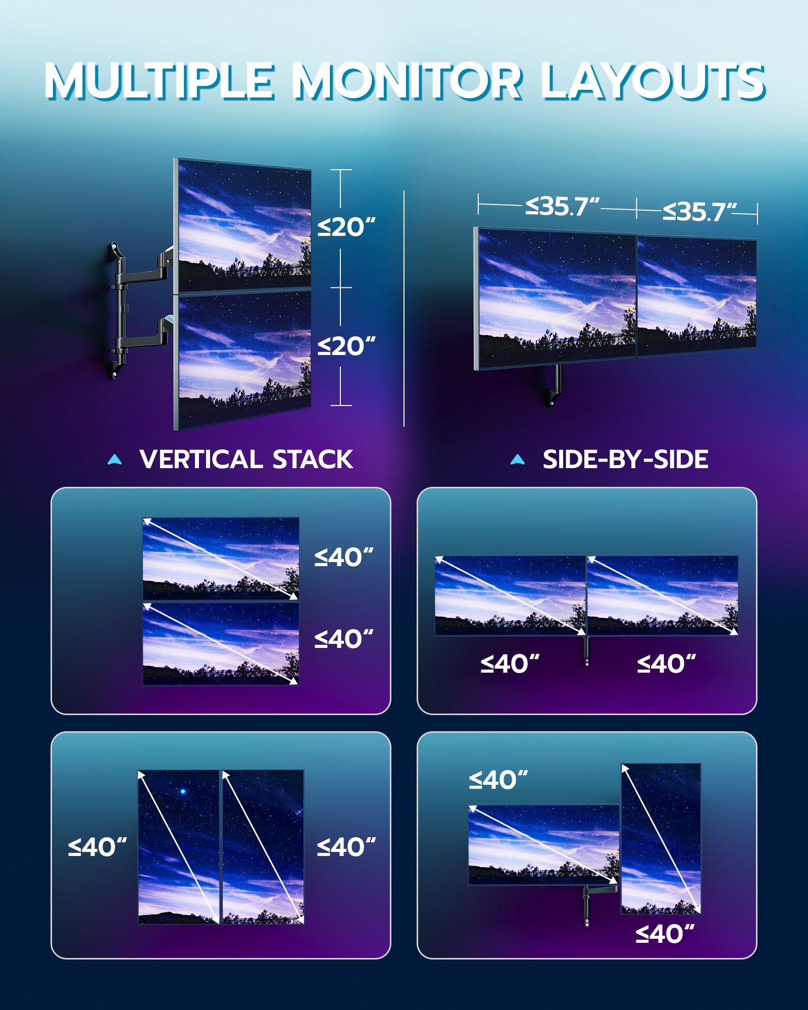 Vertical Dual Monitor Wall Mount ARES WING