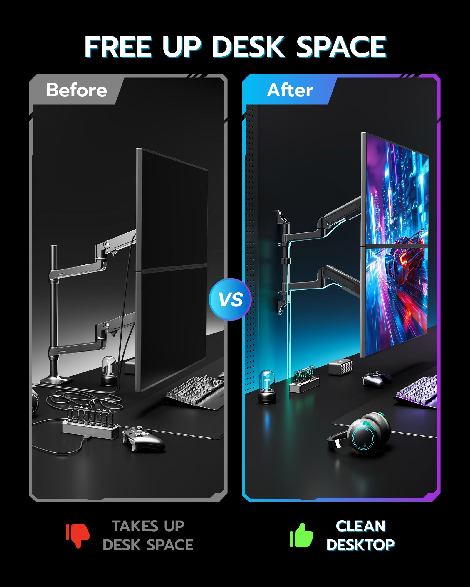Vertical Dual Monitor Wall Mount ARES WING