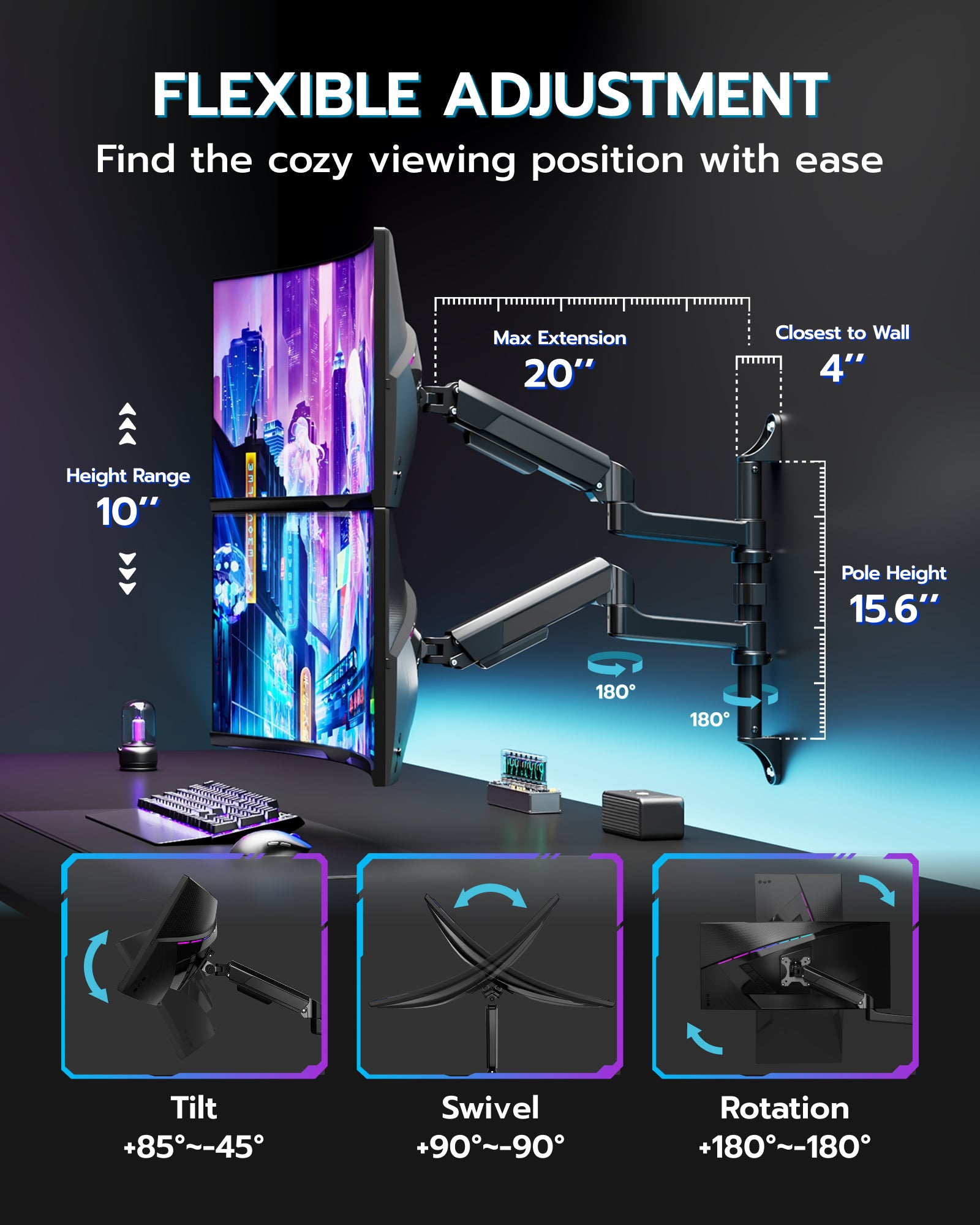 Vertical Dual Monitor Wall Mount ARES WING