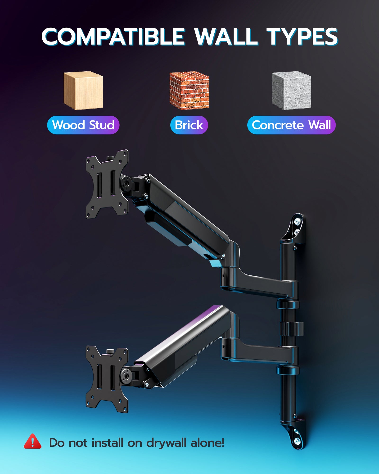 Vertical Dual Monitor Wall Mount ARES WING