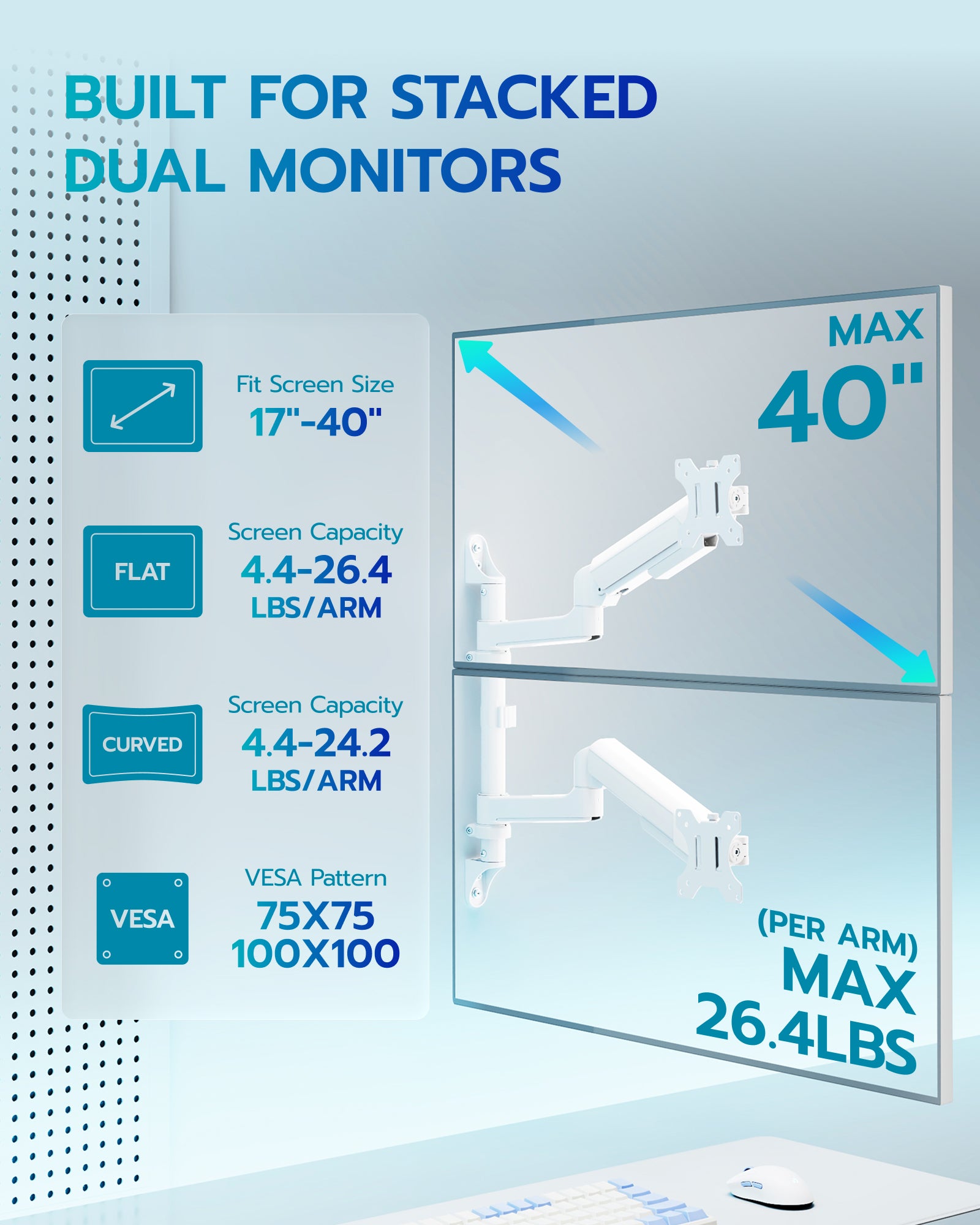 Vertical Dual Monitor Wall Mount ARES WING