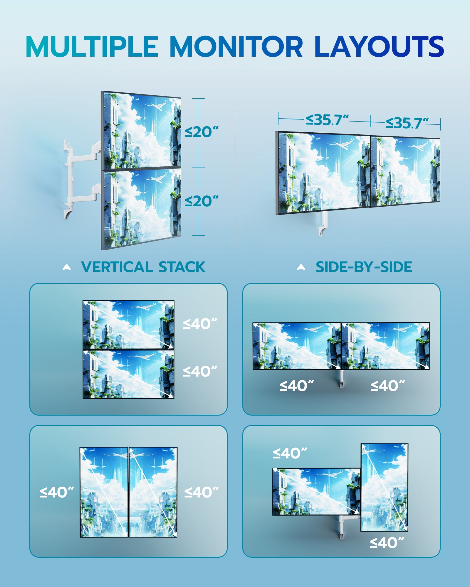 Vertical Dual Monitor Wall Mount ARES WING