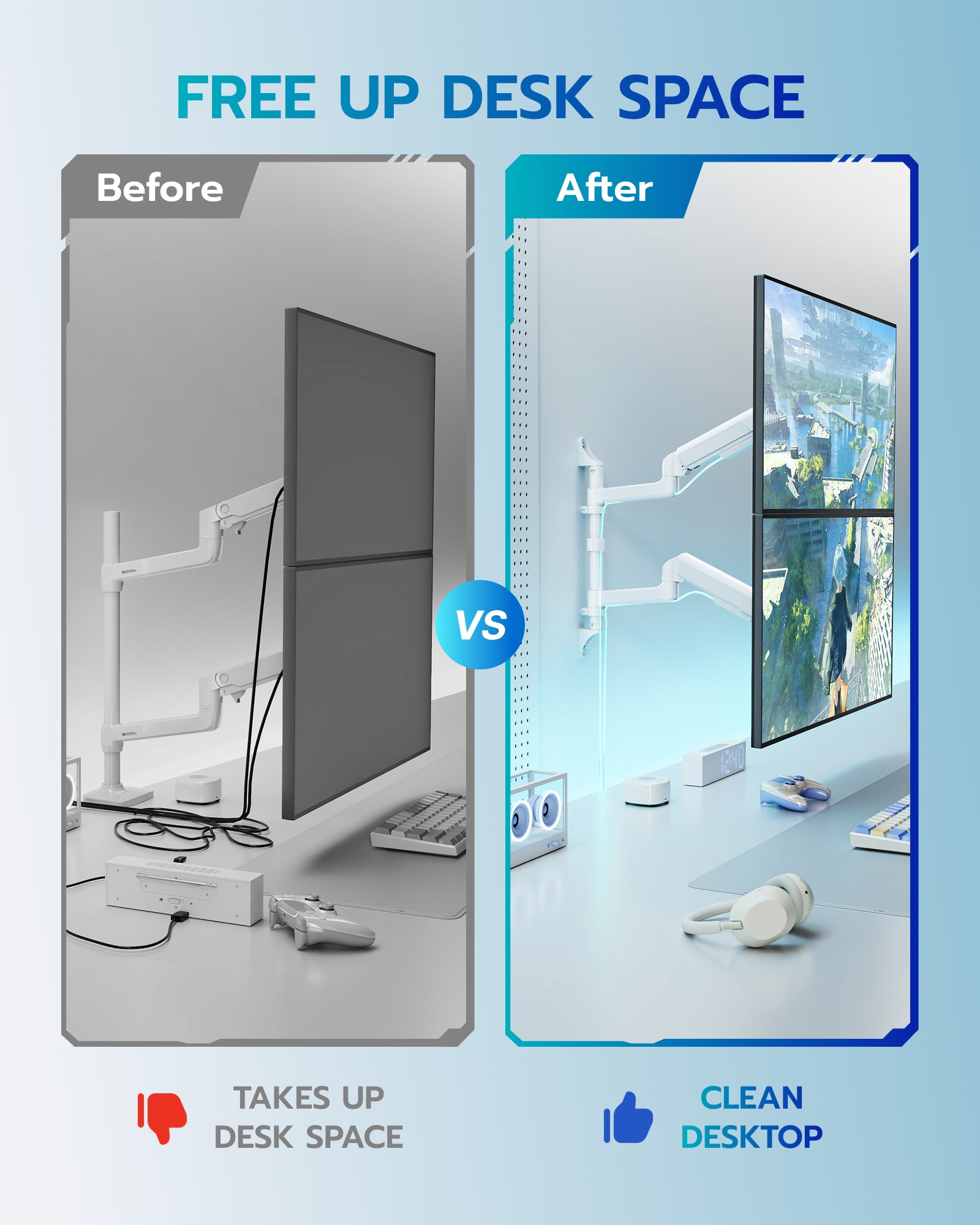 Vertical Dual Monitor Wall Mount ARES WING