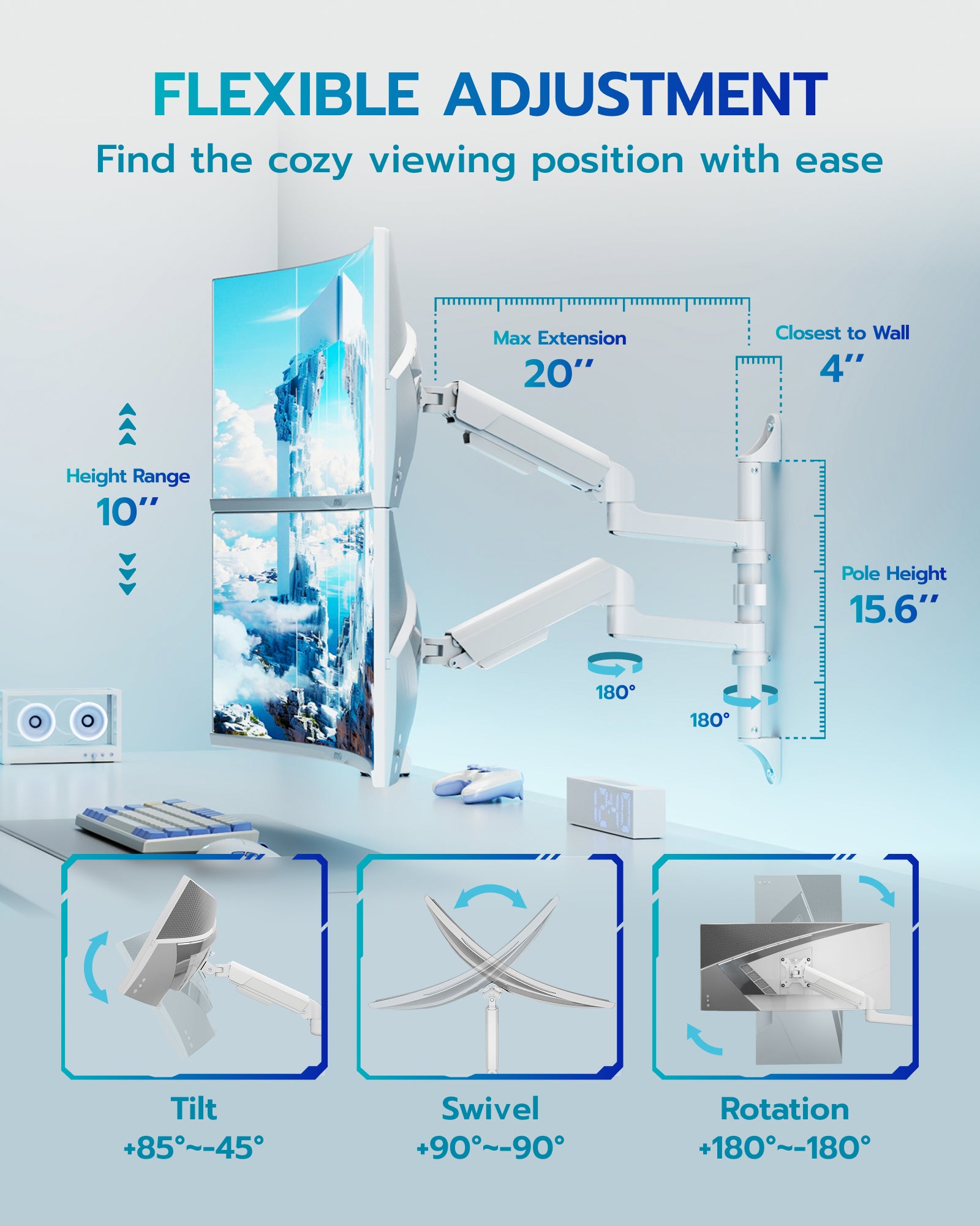 Vertical Dual Monitor Wall Mount ARES WING