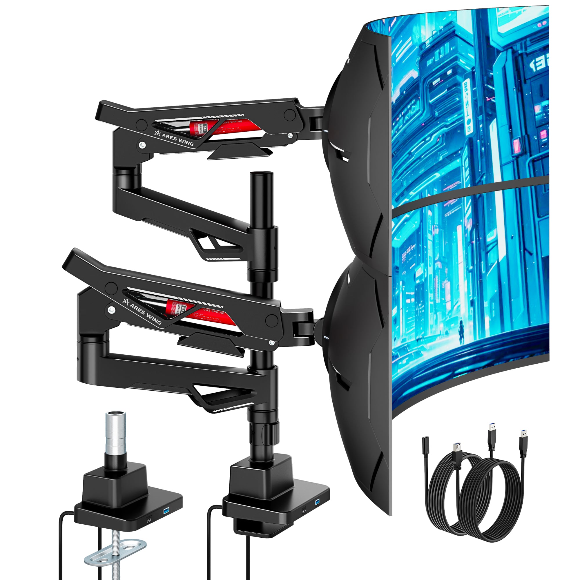 Dual Premium Monitor Arm with USB ARES WING