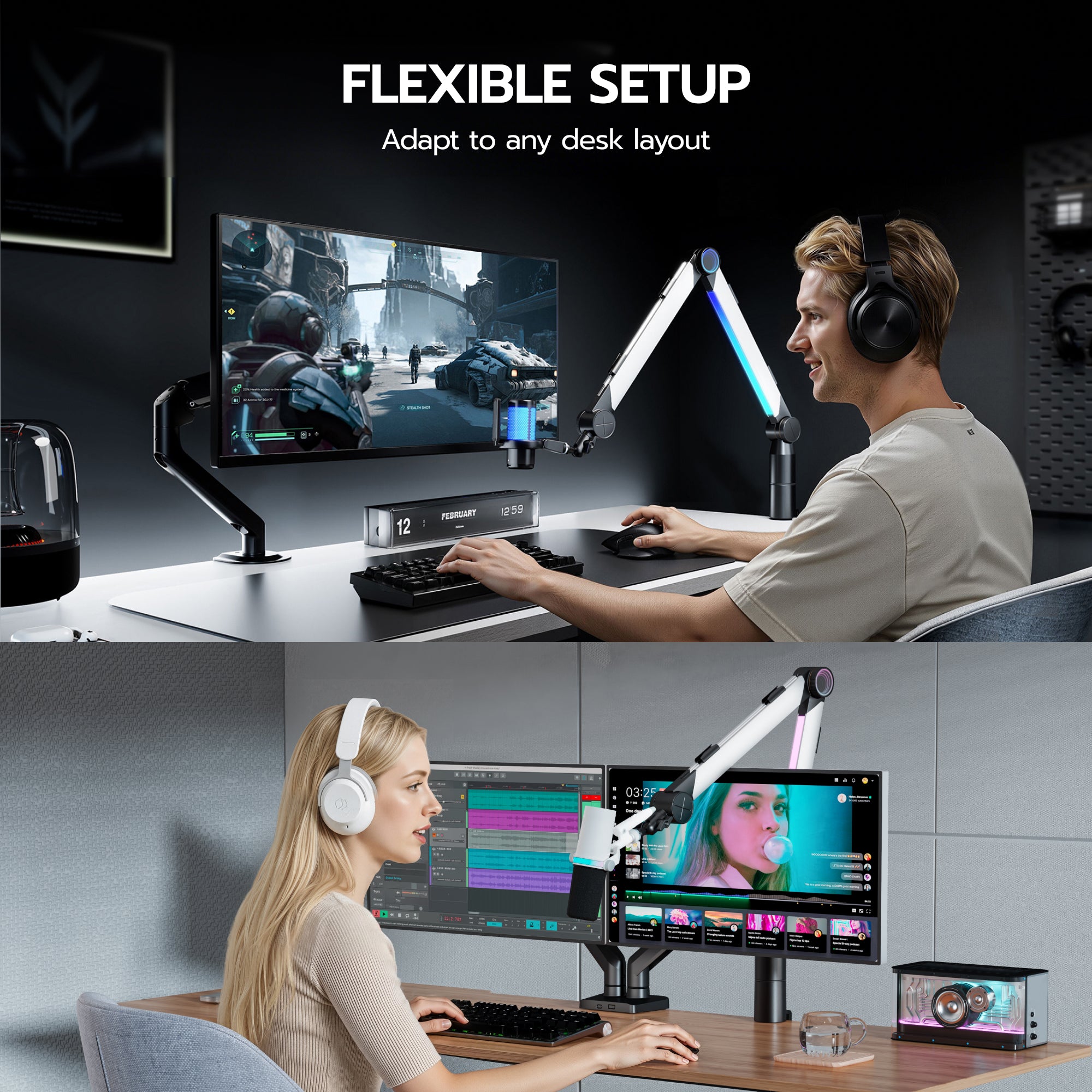 Microphone Boom Arm with RGB Light