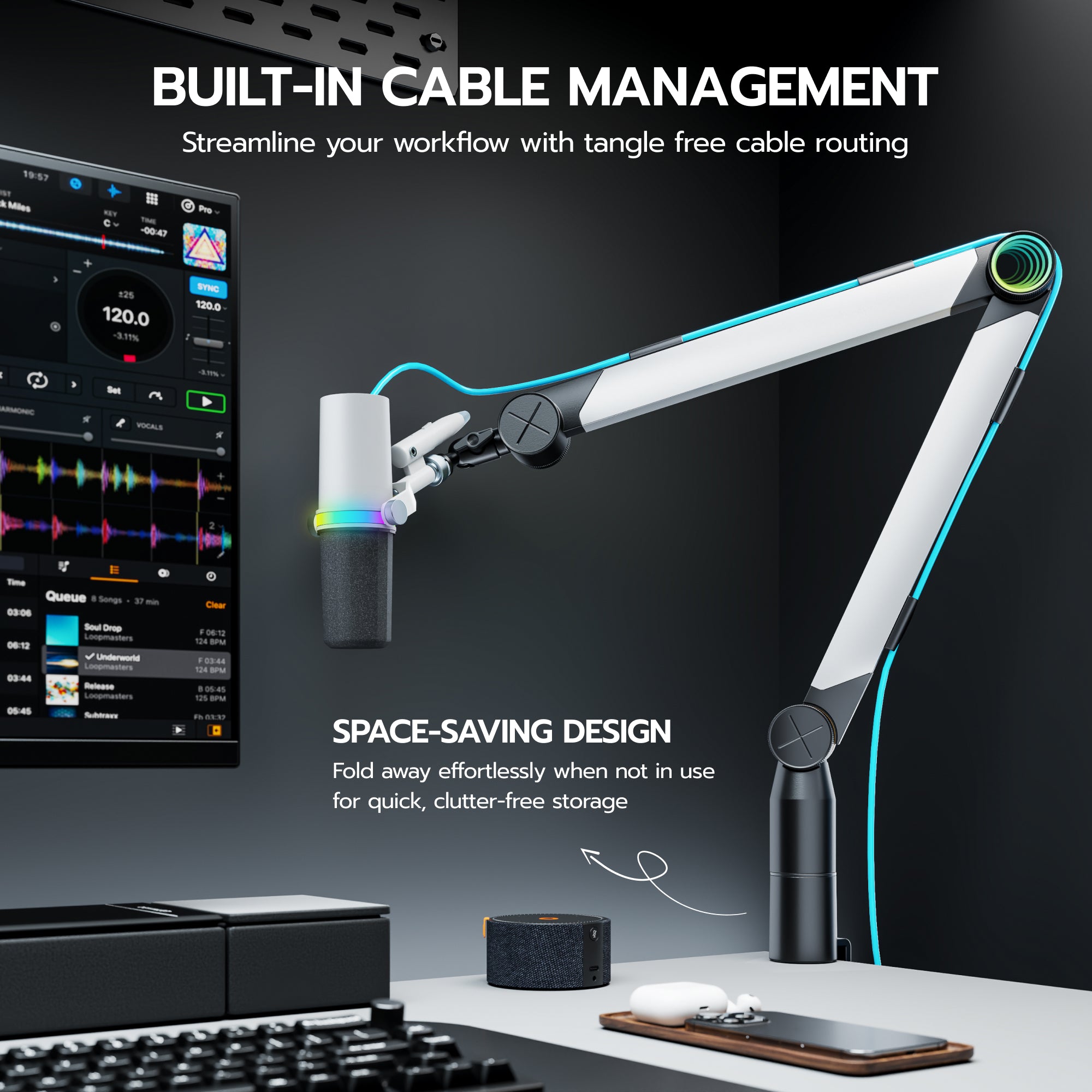 Microphone Boom Arm with RGB Light