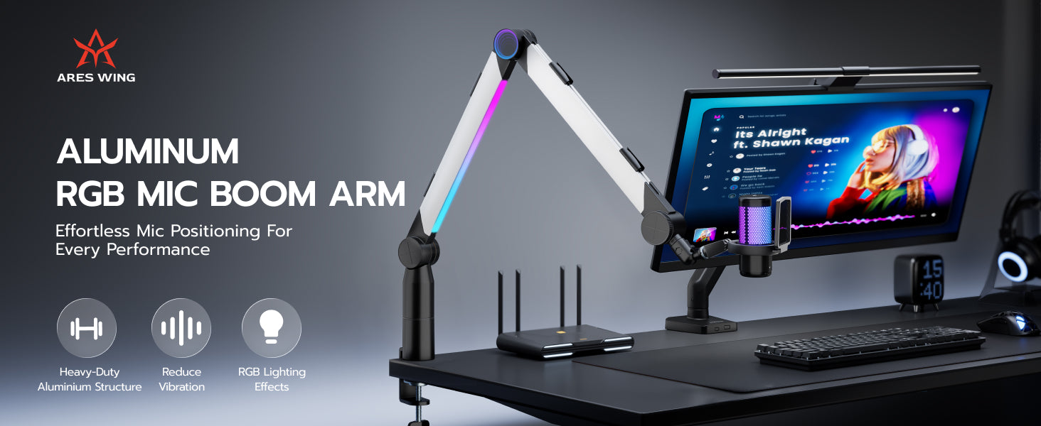 Microphone Boom Arm with RGB Light | GMA1002LSL – ARES WING