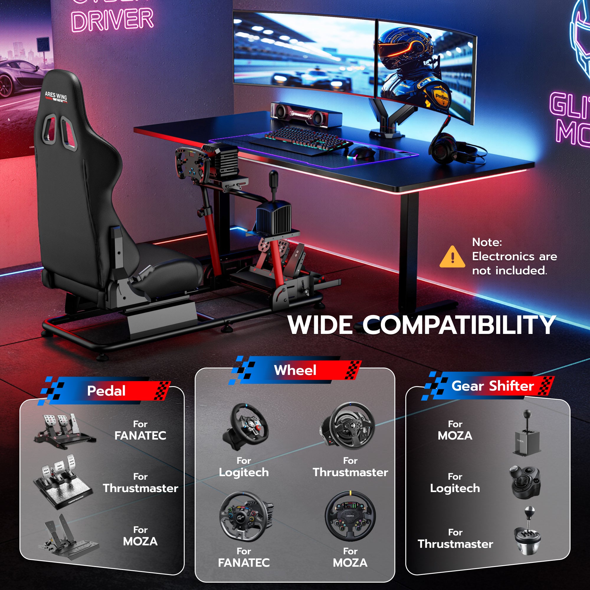 Sim Racing Cockpit with Seat | GRS1007BK – ARES WING