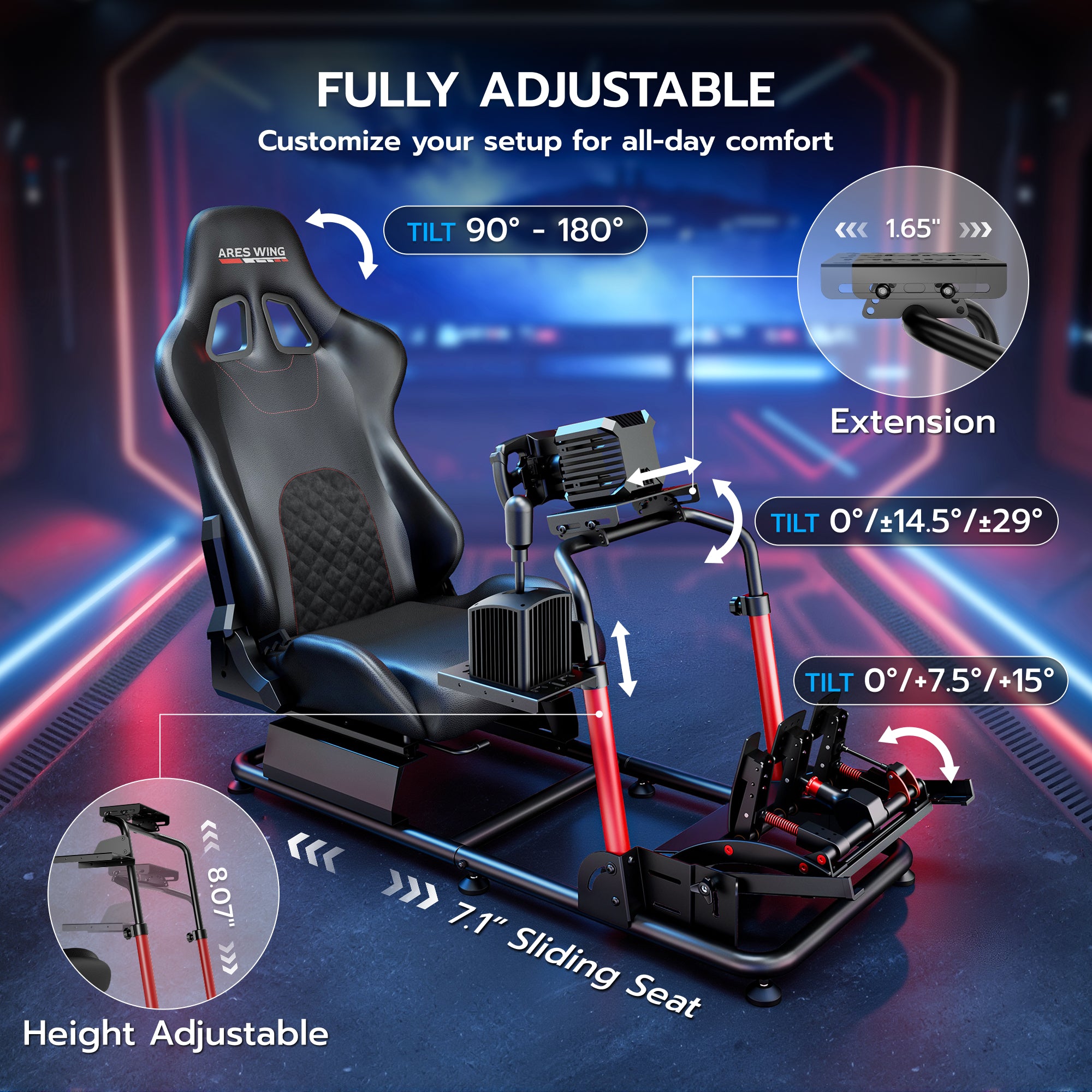 Sim Racing Cockpit with Seat | GRS1007BK – ARES WING
