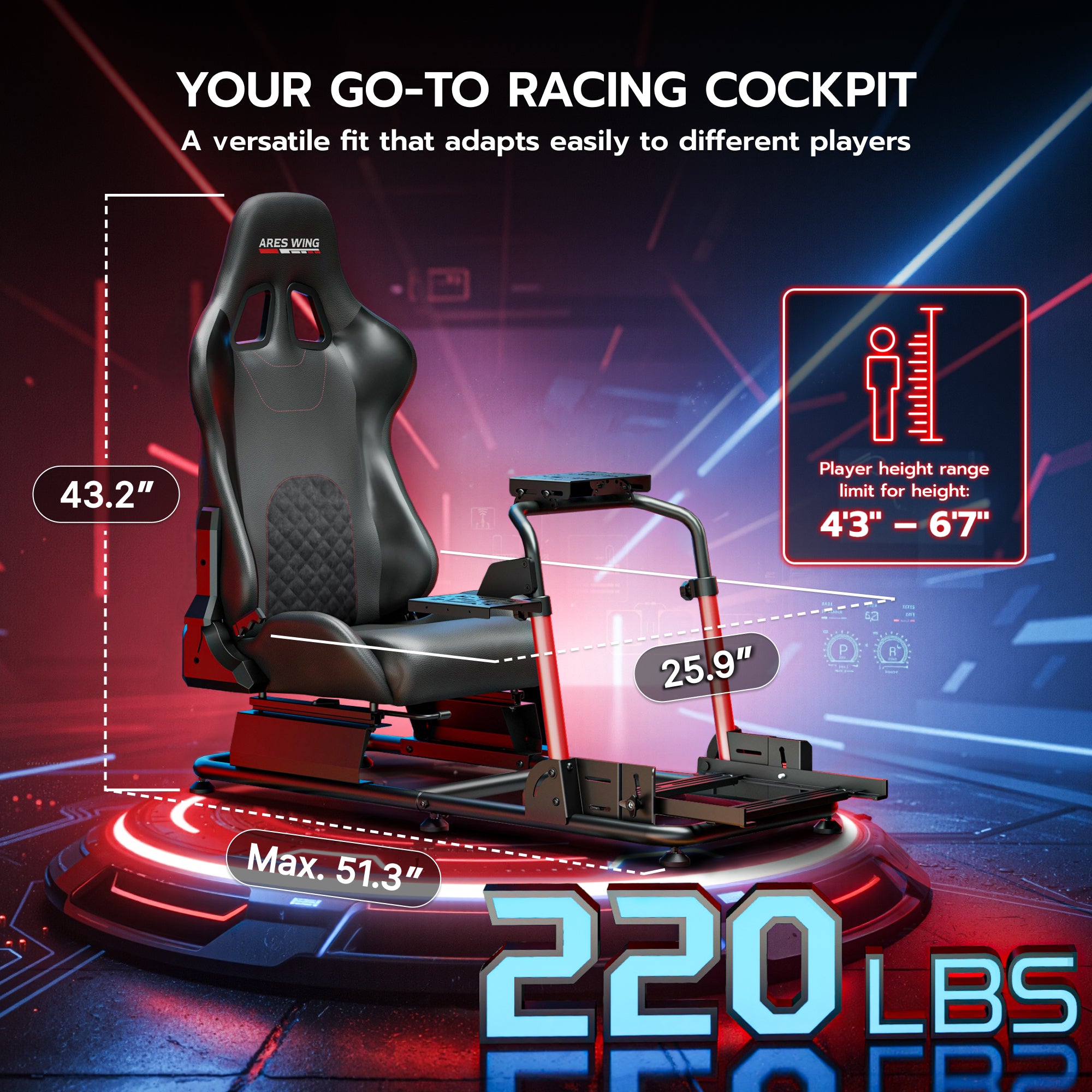 Sim Racing Cockpit with Seat | GRS1007BK – ARES WING