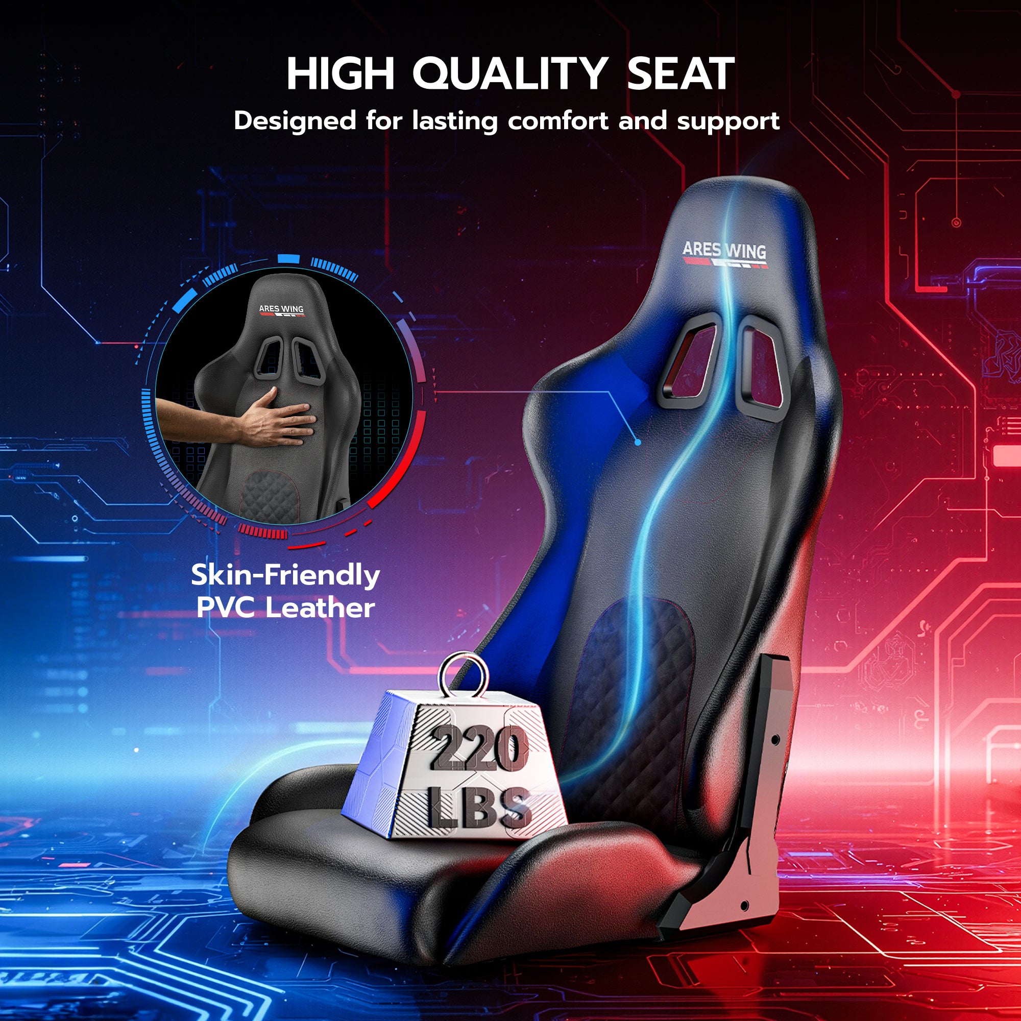 Sim Racing Cockpit with Seat | GRS1007BK – ARES WING