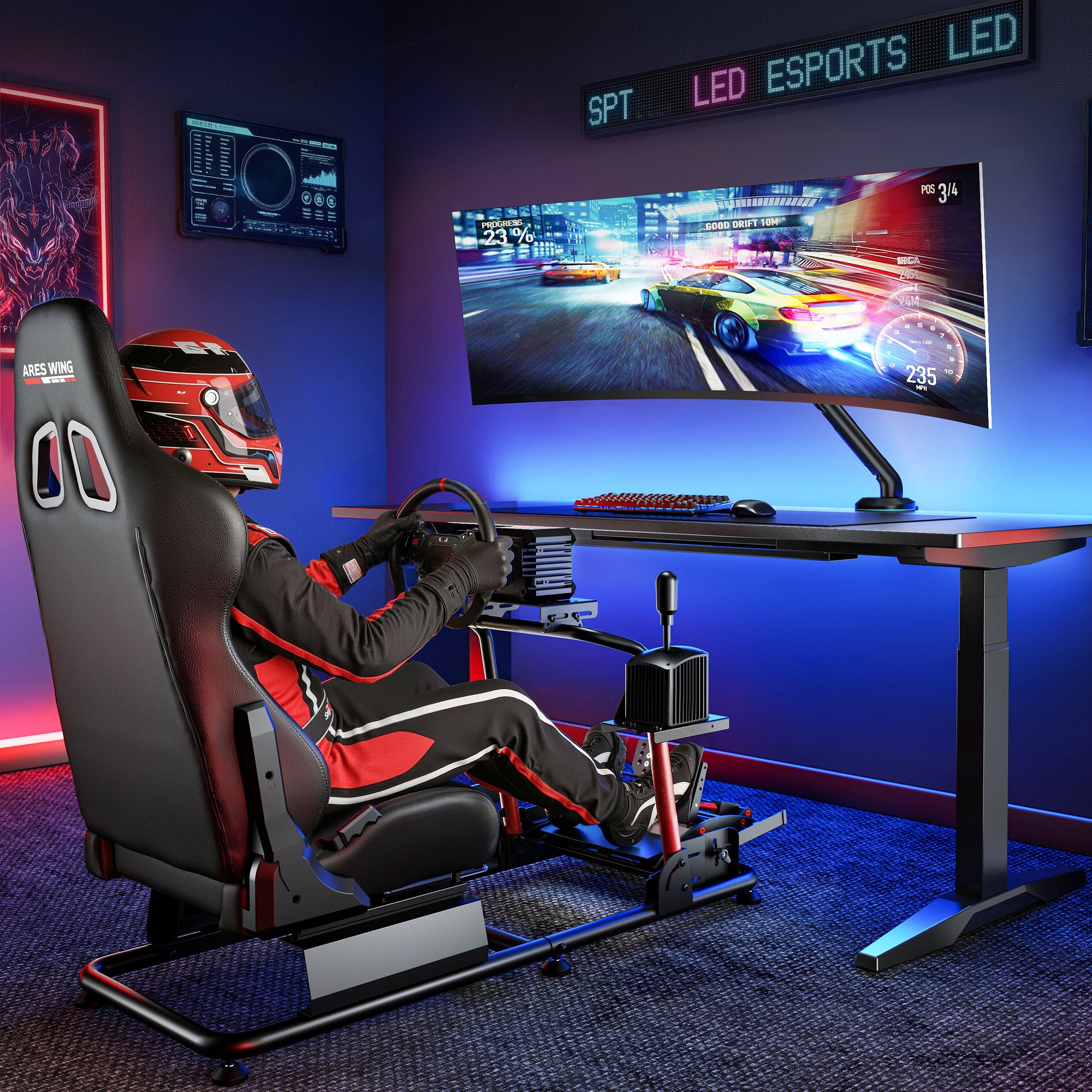 Sim Racing Cockpit with Seat | GRS1007BK – ARES WING