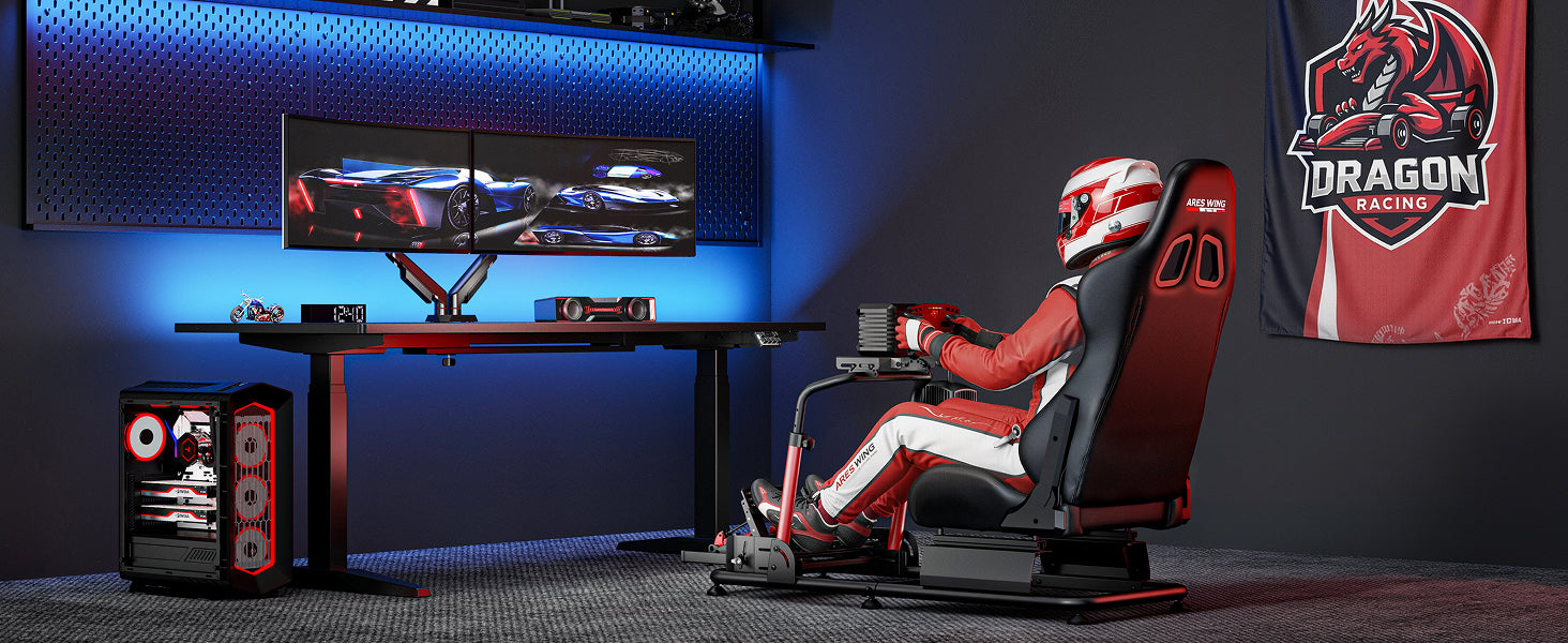 Sim Racing Cockpit with Seat | GRS1007BK – ARES WING