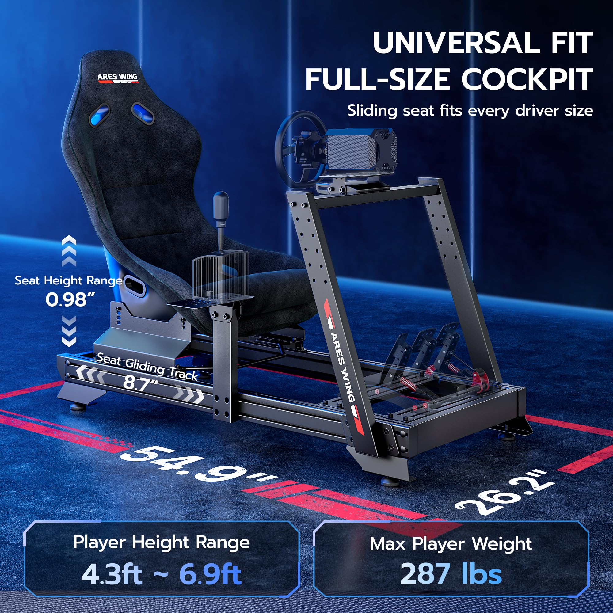 Sim Racing Cockpit with Racing Seat | GRS1006BK – ARES WING