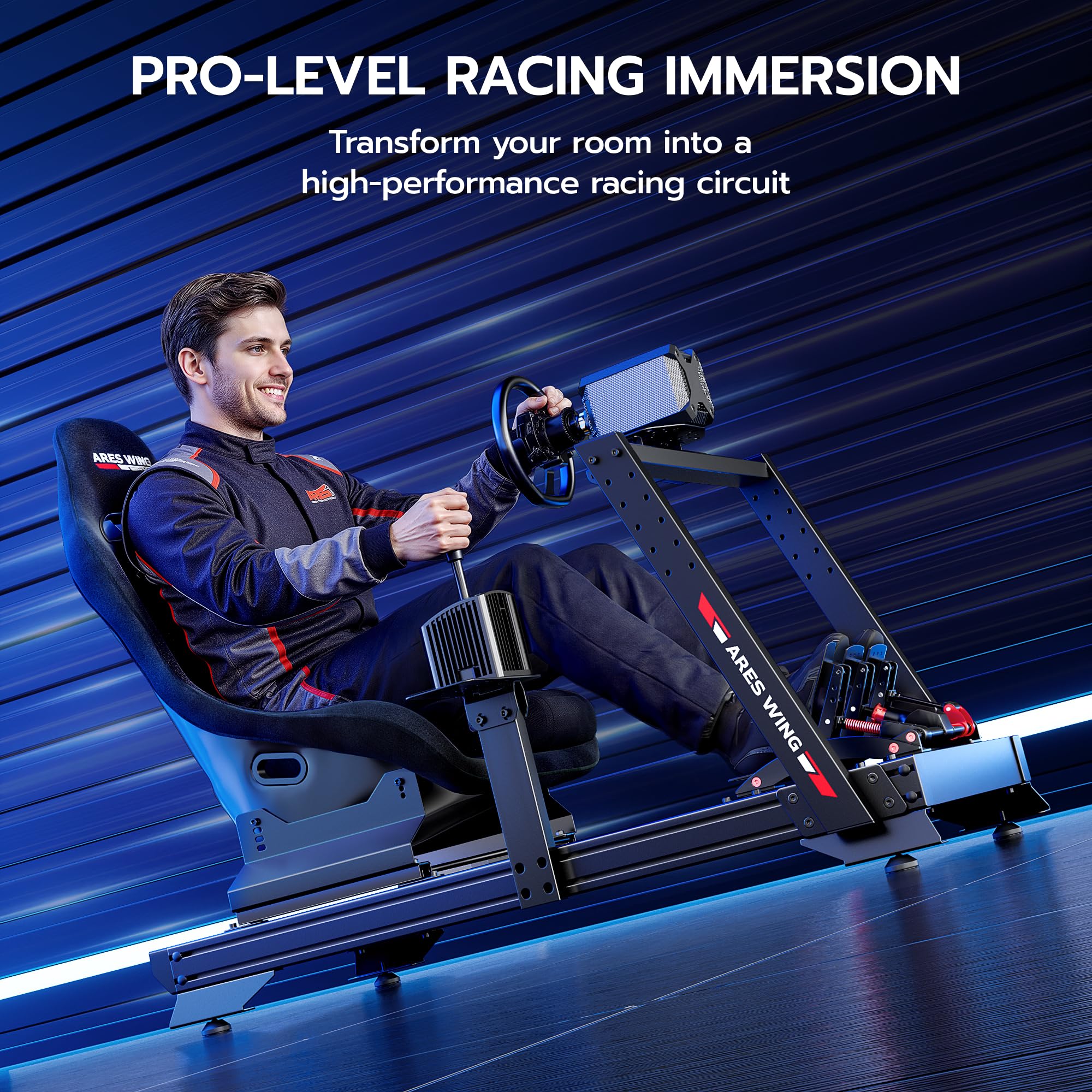 Sim Racing Cockpit with Racing Seat | GRS1006BK – ARES WING